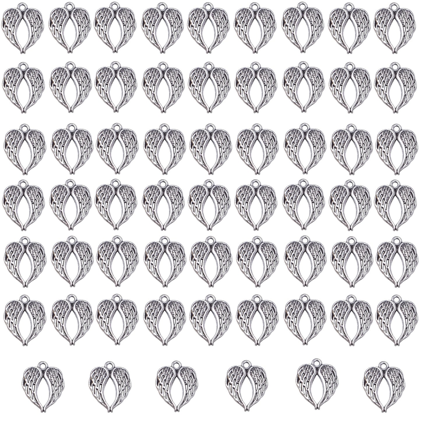 Angel Wings Feathers Charms, 60pcs Alloy Fairy Pendant Craft Supplies Beads Charm for Diy Bracelet Necklace Jewelry Making, 6 Colors