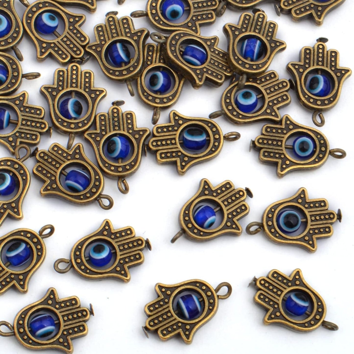 Hamsa Hand Beads Frame Charms,30 Pieces of Hamsa Evil Eye Pendant Hand of Fatima Symbol Charms Jewelry Making Findings for DIY Necklace Bracelet(Gold & Silver & Bronze)