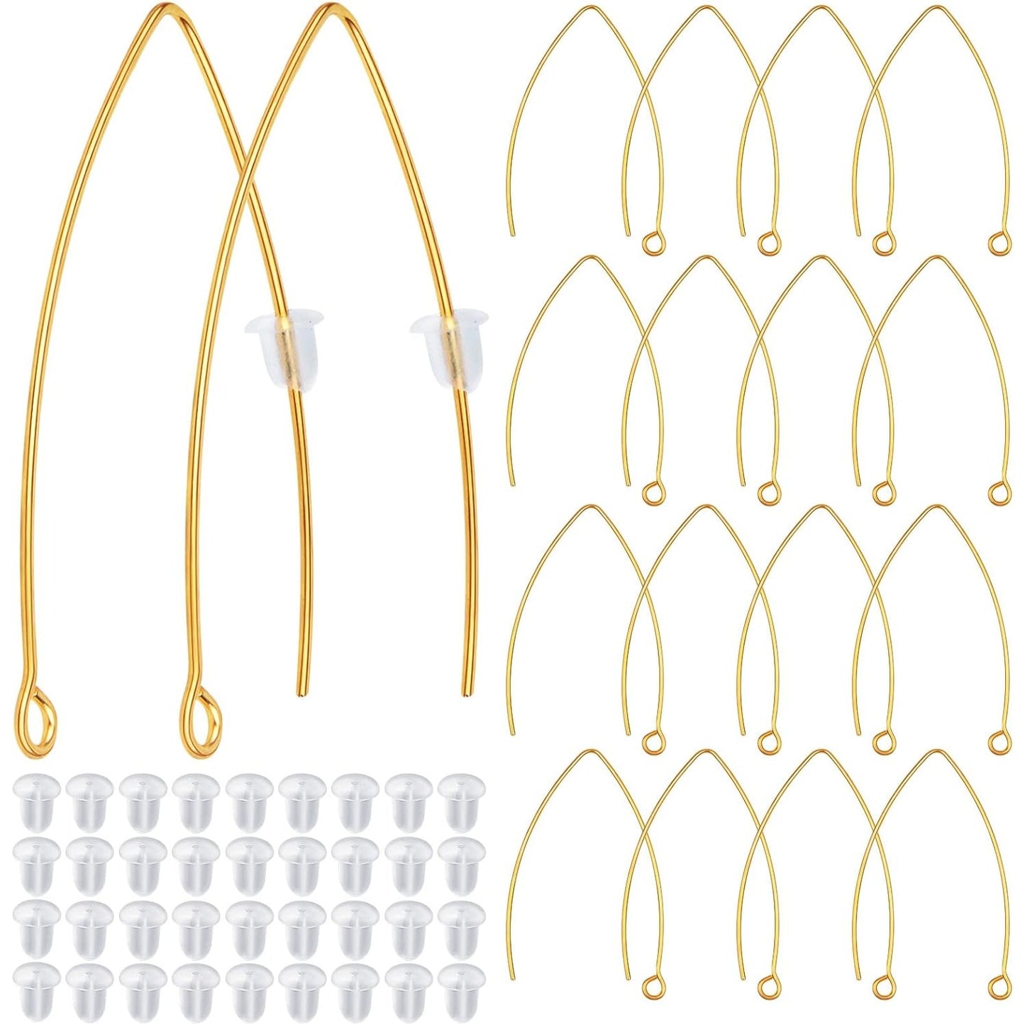 40pcs Stainless Steel Ear Wire V-Shaped Earring Hooks Hypoallergenic Earring Hooks Components and 40pcs Clear Ear Backs for DIY Dangle Earrings Jewelry Making, Silver