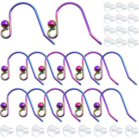 50pcs Rainbow Color Stainless Steel Earring Hooks Hypo-allergenic Ear Wires Fish Hooks with 50pcs Clear Bullet Earring Backs for DIY Dangle Earrings Jewelry Making