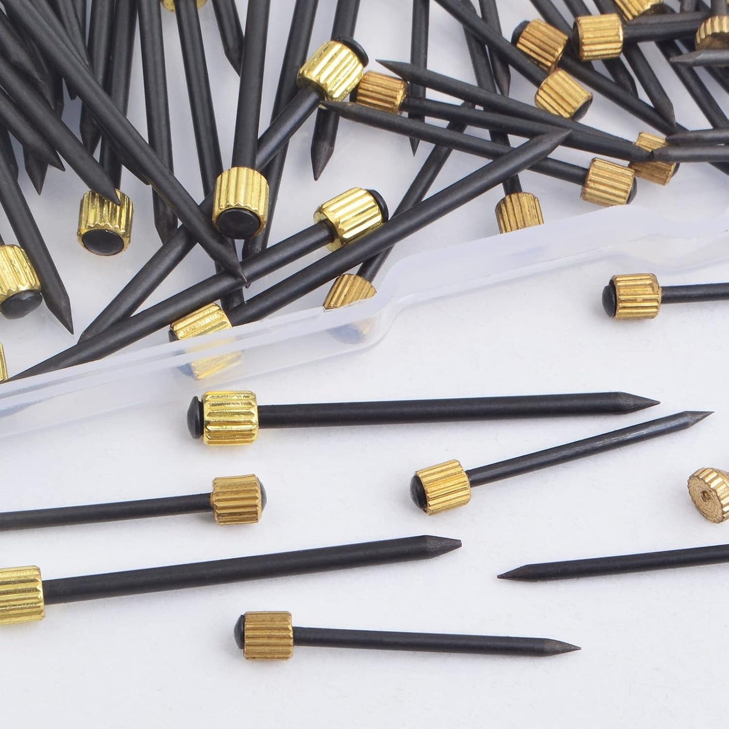 90 Pieces Picture Hanging Nails Black Steel Nails and Brass Head Picture Frame Hangers Nails Hardware with A Plastic Box for Picture Hanging Fixing Coat Racks, 3 Sizes