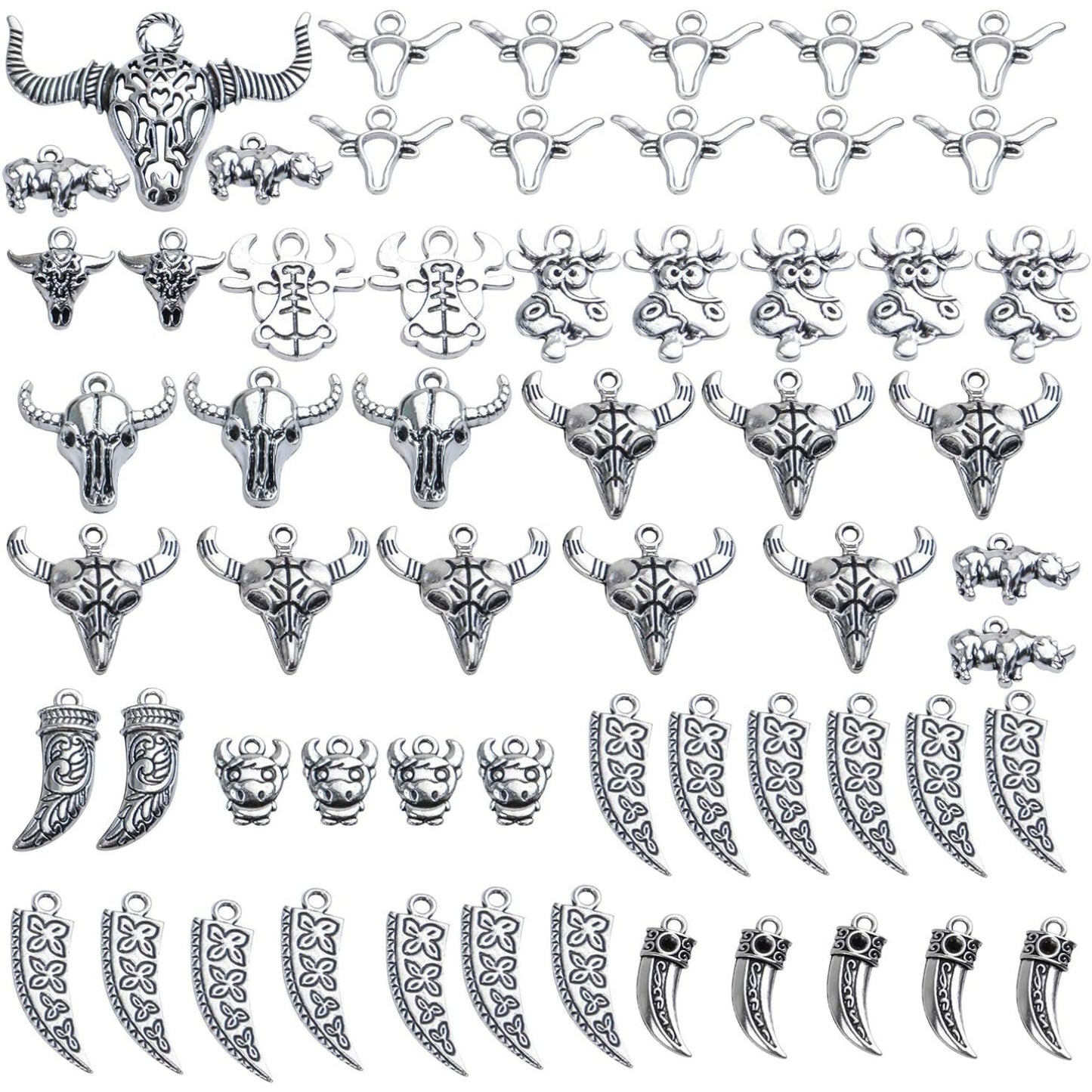 Cow Charms Bulk,100g (40-60pcs) Antique Silver Cow Pendant Vintage Alloy Cattle Charms for DIY Necklace Bracelet Keyring Craft