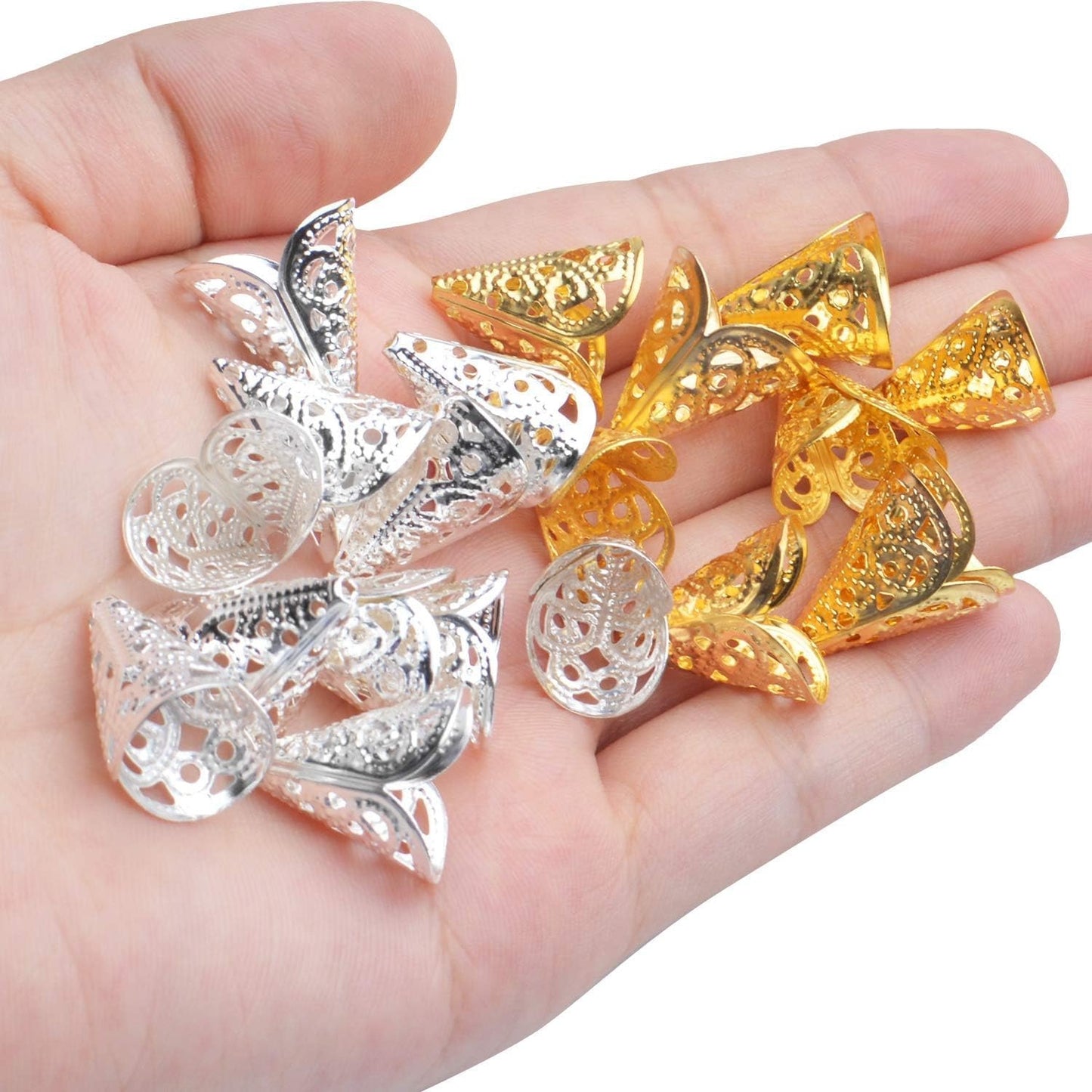 Bead Caps,200Pcs Filigree Cone Beads Cap Alloy Hollow Flower Bead Caps for Bracelet Jewelry DIY Craft Making