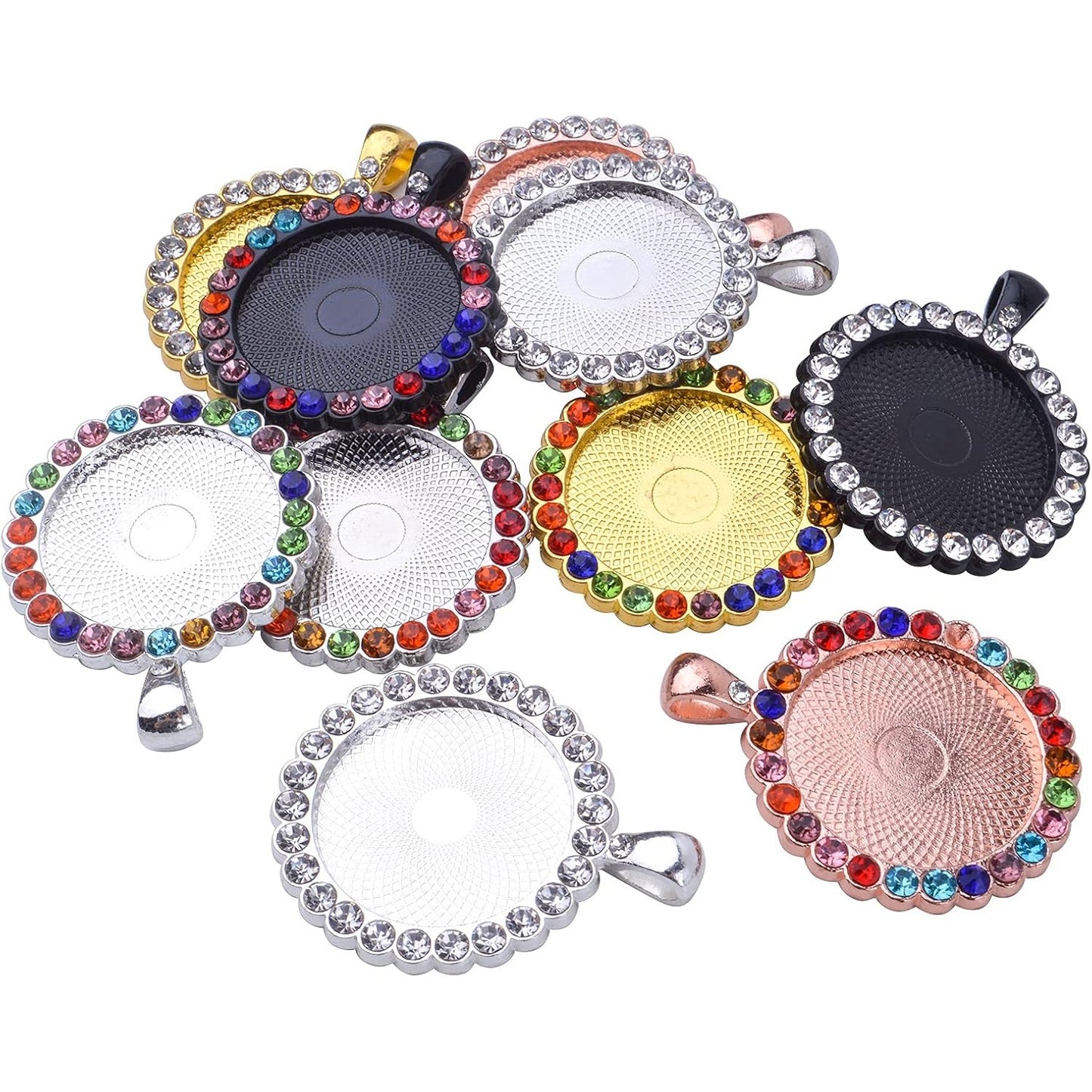 10pcs Rhinestone Bezel Pendant Trays Round Pendant Tray Blanks Cabochon Pendant Setting DIY Trays Blank Pendant Charms for Jewelry Craft Making