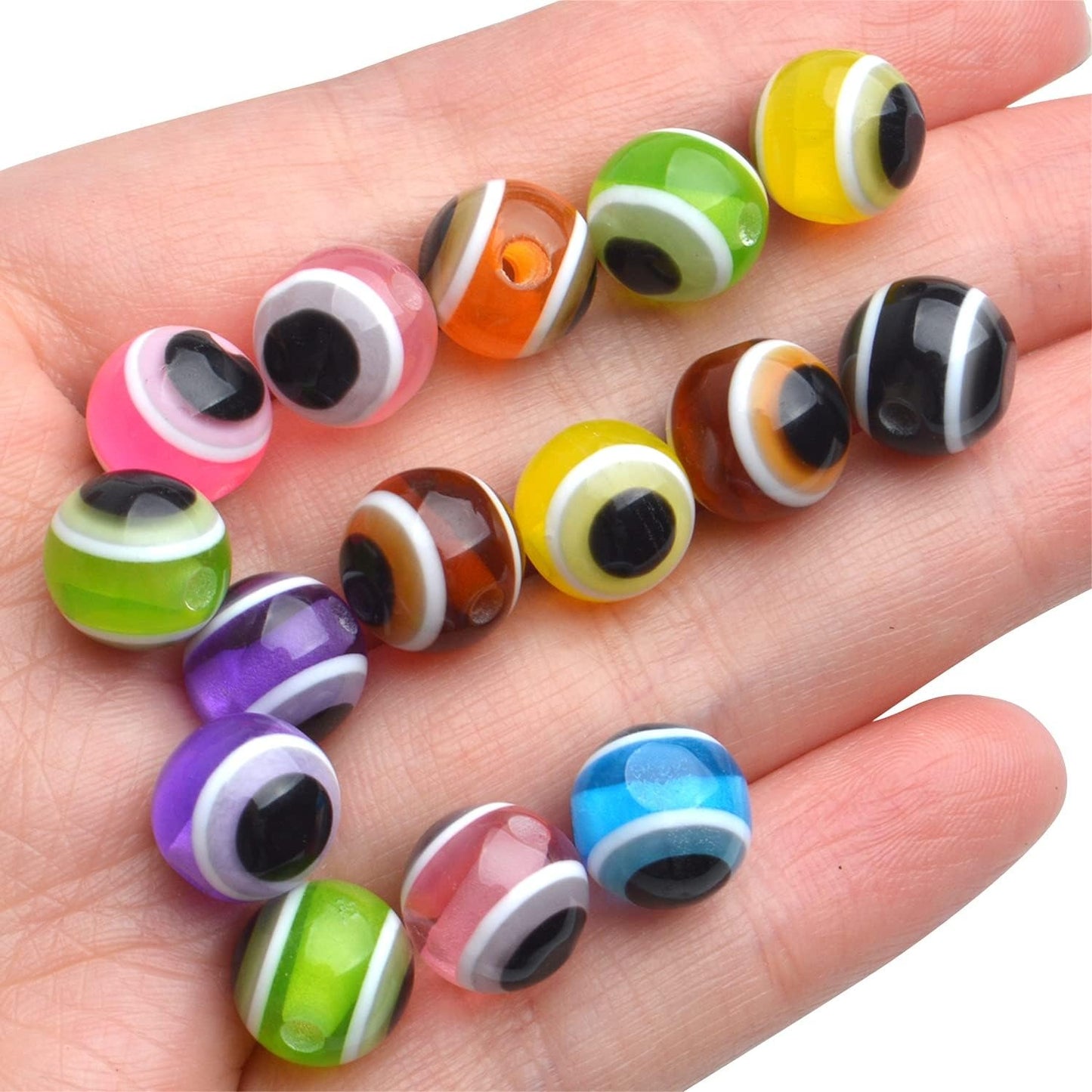 Evil Eye Beads,100pcs 10mm Round Evil Eye Spacer Beads Mixed Colored Resin Beads Charms Loose Beads for Earring Bracelets Necklace Jewelry Beading Project Making