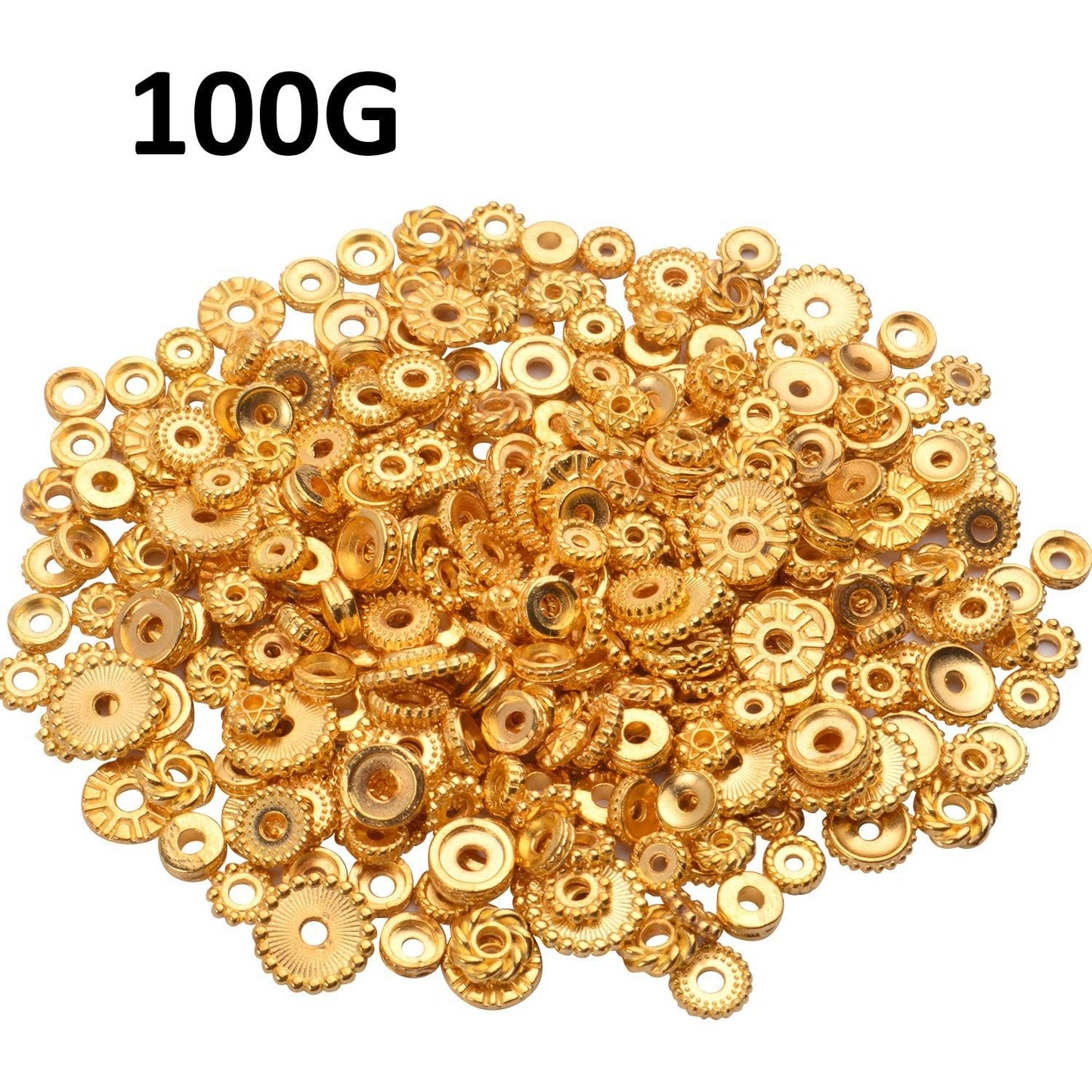 100 Gram(About 170-300pcs) Spacer Beads Jewelry Bead Charm Spacers Alloy Spacer Beads for Jewelry Making DIY Bracelets Necklace and Crafting,Gold