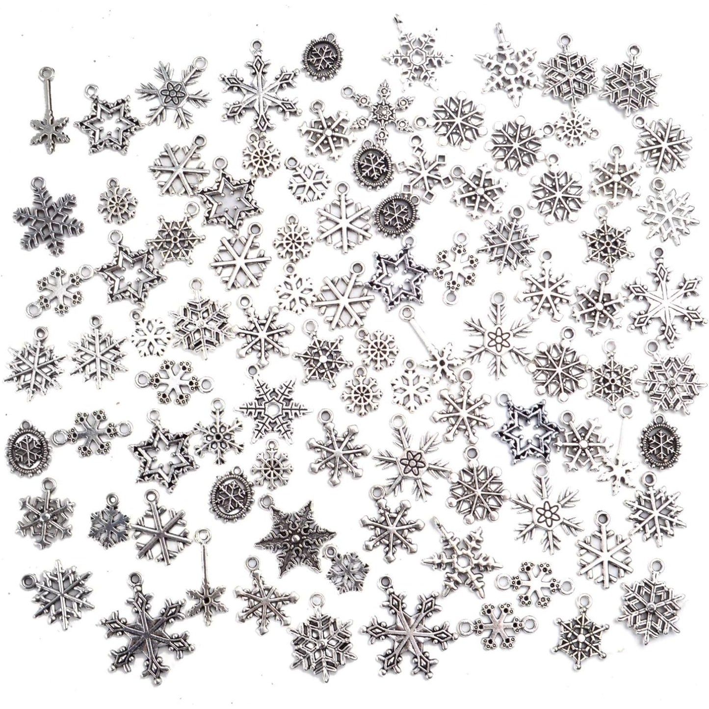 Christmas Snowflake Charms, 100g (about 80pcs - 90pcs) Mixed Alloy Snowflake Pendant Craft Supplies Jewelry Findings for DIY Necklace Bracelet Jewelry Making, Gold