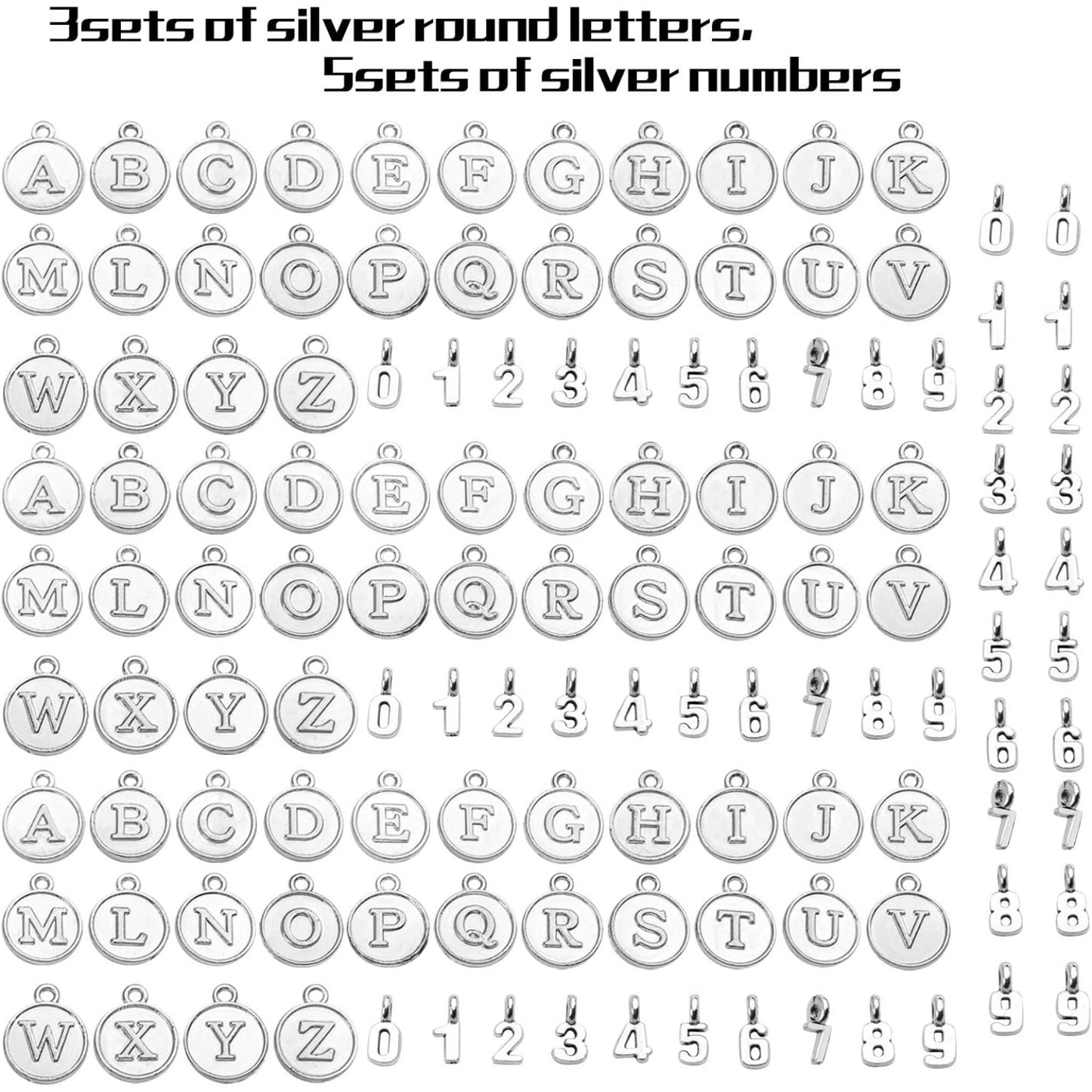 3 Sets (78pcs) Round Letter Charms 26 Alphabet A-Z Pendants and 5 Sets (50pcs) 0-9 Number Charms for Jewelry Making Crafts DIY