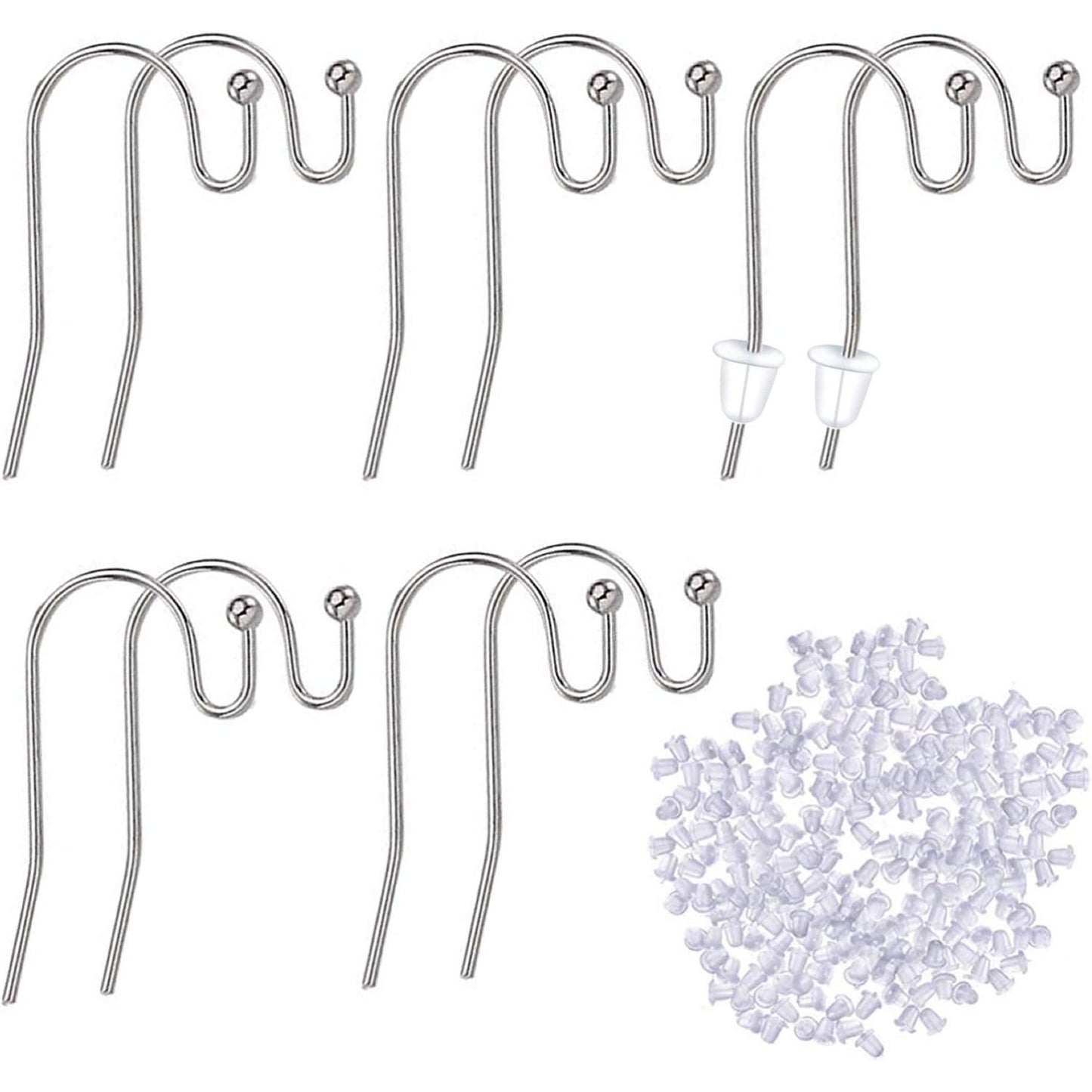 Earring Findings Bulk,200 Pieces French Earring Hooks Ball End Earwires with 200 Pieces Rubber Earring Stoppers for Dangling Earring Making,Golden and Silver