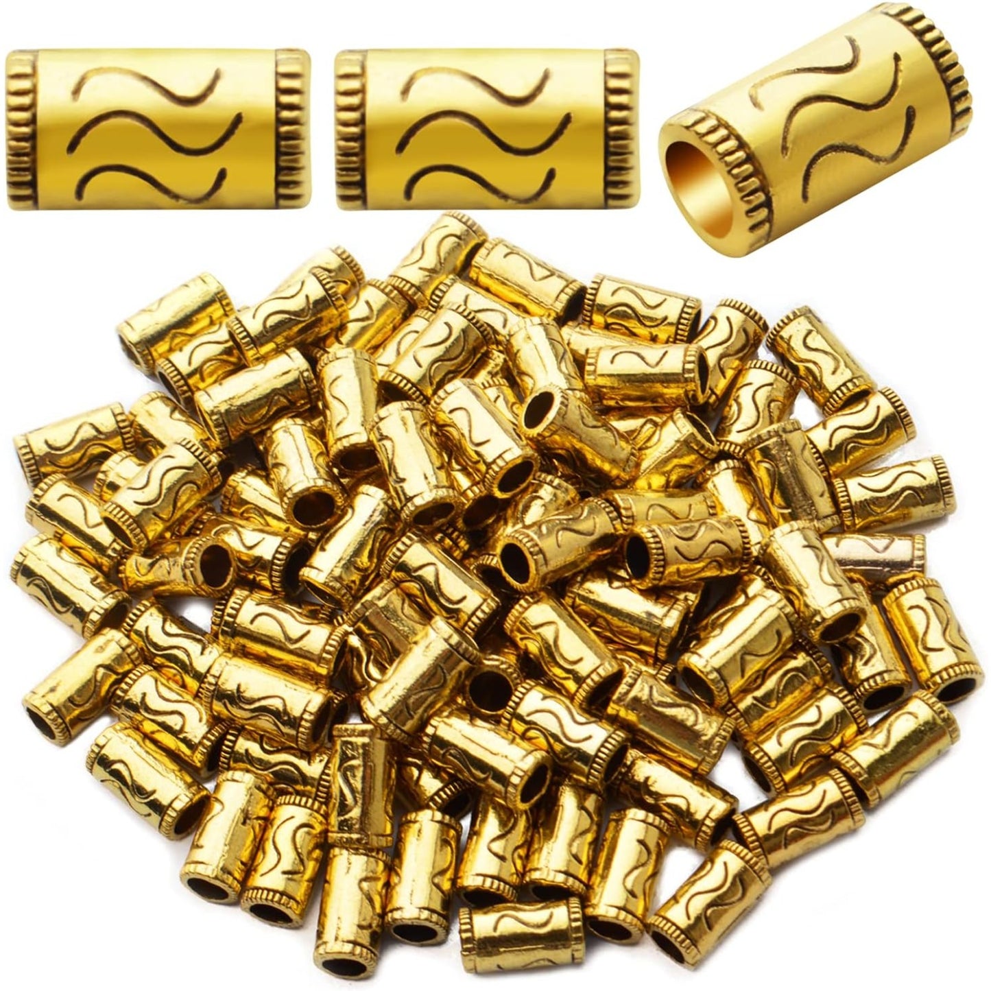 100pcs Antique Gold Column Spacer Beads Alloy Tibetan Spacers Tube Bead Spacers Loose Beads Charm Beads for DIY Bracelet Necklace Jewelry Crafts Making Finding,Hole: 3.6mm