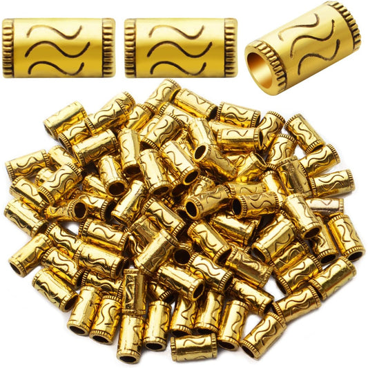 100pcs Antique Gold Column Spacer Beads Alloy Tibetan Spacers Tube Bead Spacers Loose Beads Charm Beads for DIY Bracelet Necklace Jewelry Crafts Making Finding,Hole: 3.6mm