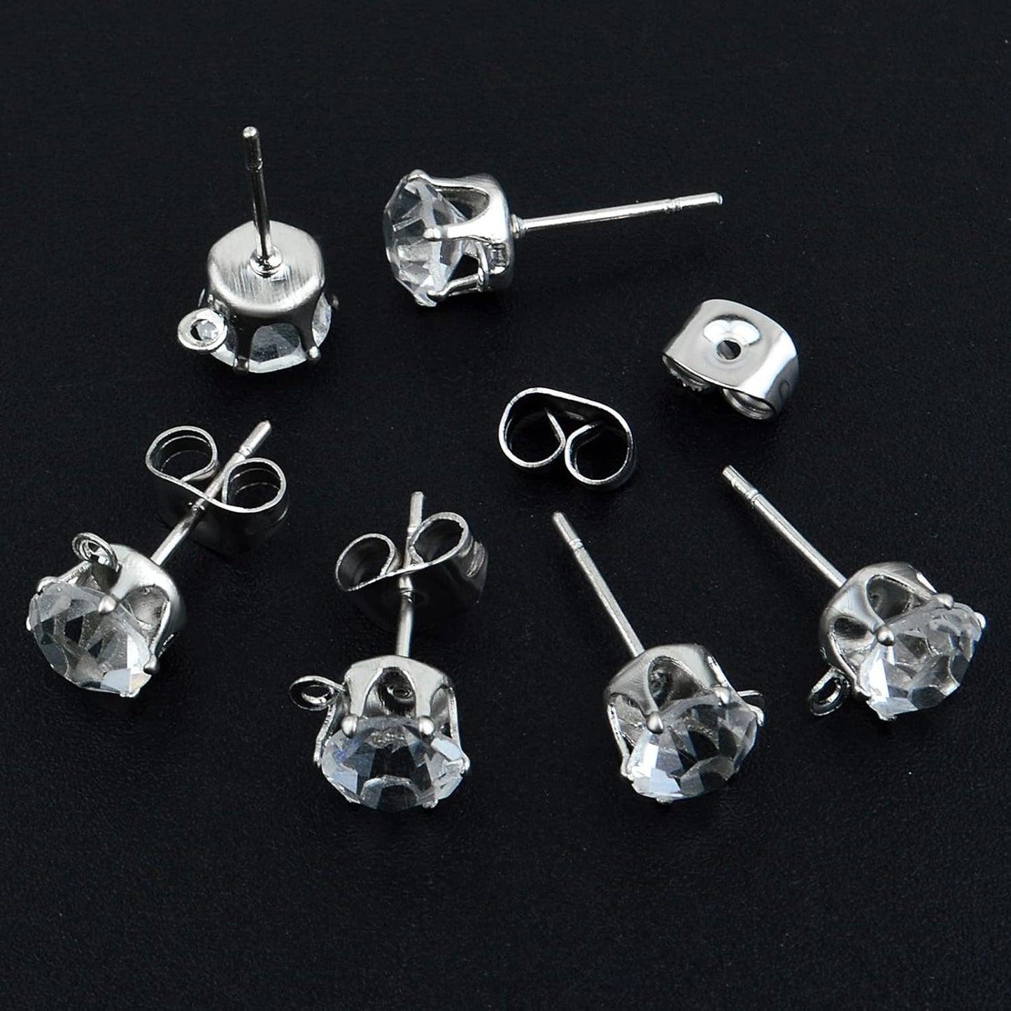 60pcs Zirconia Earring Posts with Loop Hypoallergenic Rhinestone Earring Studs and 60pcs Earring Backs Stoppers for DIY Jewelry Making Wedding Favor Gifts