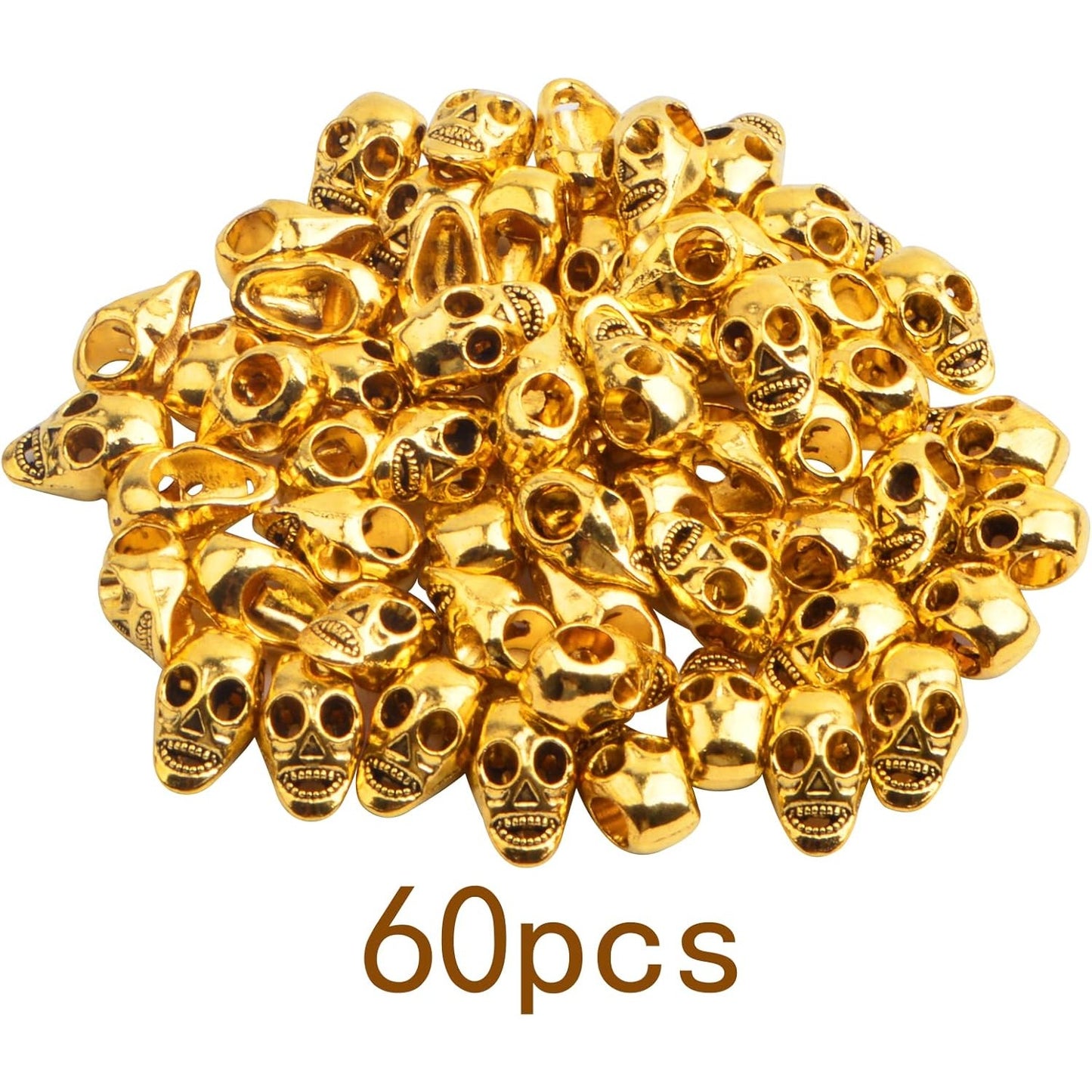 60pcs Antique Golden Large Hole Skull Beads Alloy Skeleton Skull Head Spacer Bead Loose Charm Beads Accessories for DIY Bracelet Necklace Jewelry Making Supplies