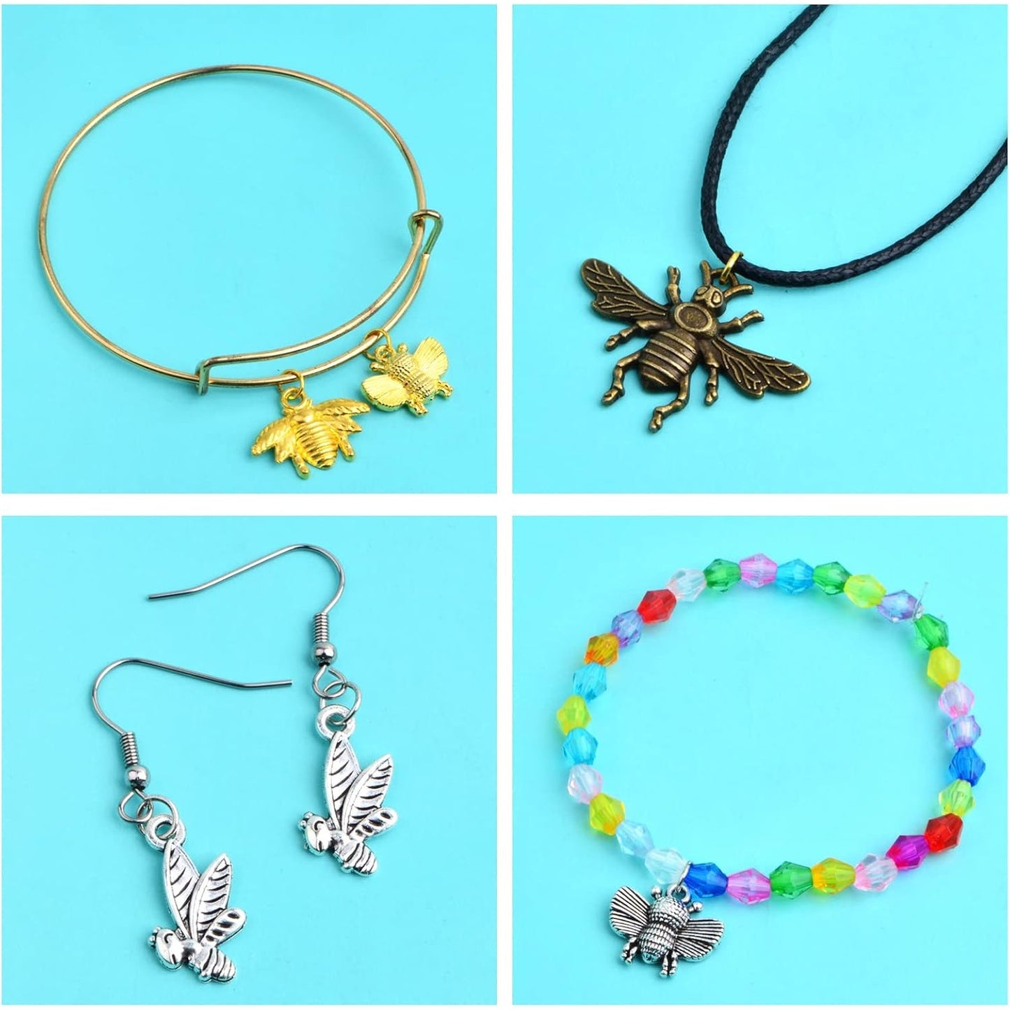 60 Pieces 4 Styles Bee Pendant Charms Antique Alloy Honeybee Fly Insect Dangle Charms Jewelry Findings for DIY Bracelet Necklace Earrings Crafting, 3 Colors
