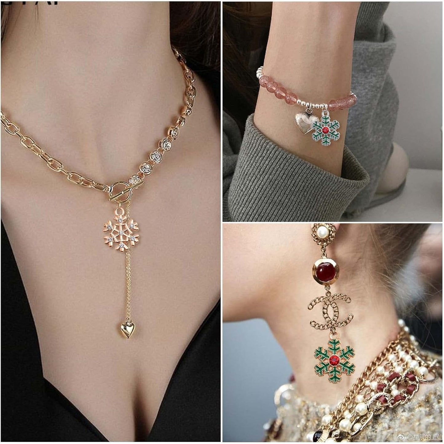 24pcs 2 Styles Enamel Rhinestone Snowflake Charms Alloy Christmas Snowflake Winter Pendant Charms Crafts Accessories for DIY Necklace Bracelet Earring Jewelry Making, 2 Colors