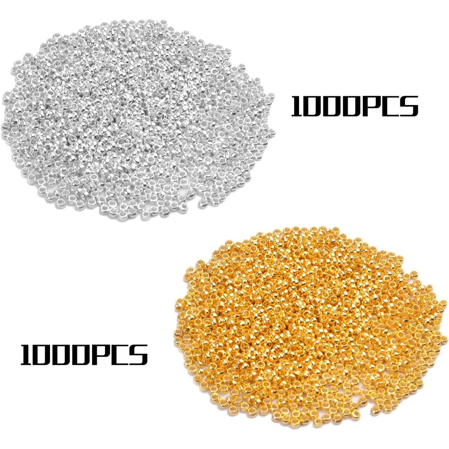 2000pcs Crimp Beads Positioning Beads Mini Spacer Beads for Jewelry Bracelet Making,Silver & Gold 2x2x1mm Hole1.2mm
