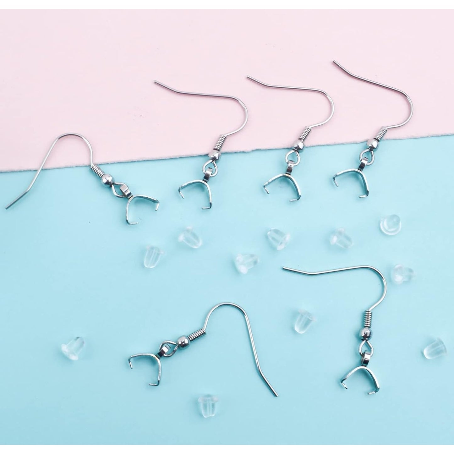 50pcs Hypoallergenic Earring Hooks - Stainless Steel Wire Ear Ball Hooks with Pendant Clasp for Jewelry Making Supplies
