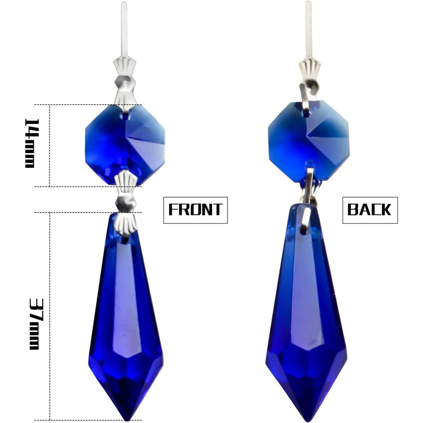 20 Pieces Chandelier Icicle Crystal U-Drop Prisms Lamp Parts Glass Pendants Beads for Wedding, Party or Holiday Decoration, 37mm, Blue
