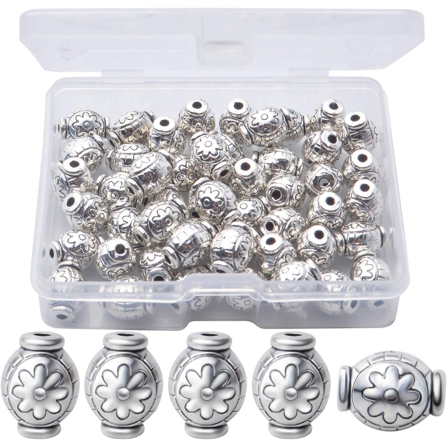 50pcs Spacer Bead Tibetan Spacers Oval Spacer Beads Loose Beads Spacers Jewelry Spacer Charms with A Box for Bracelet Necklace Crafts Jewelry Making Supplies