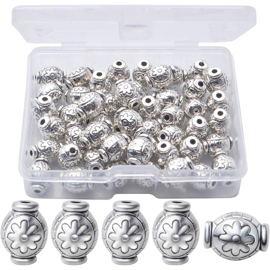 50pcs Spacer Bead Tibetan Spacers Oval Spacer Beads Loose Beads Spacers Jewelry Spacer Charms with A Box for Bracelet Necklace Crafts Jewelry Making Supplies