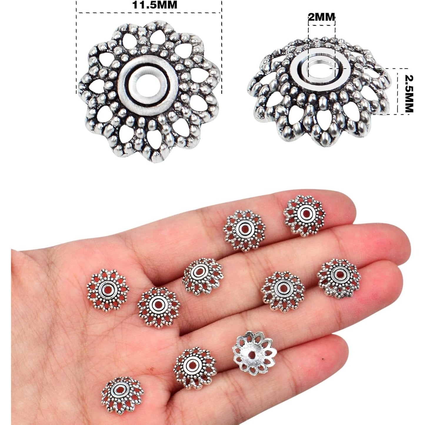 200pcs 12mm Flower Filigree Bead Caps Alloy Spacer Beads Caps Flower End Caps Loose Beads for Bracelet Necklace DIY Jewelry Making Crafts Supplies