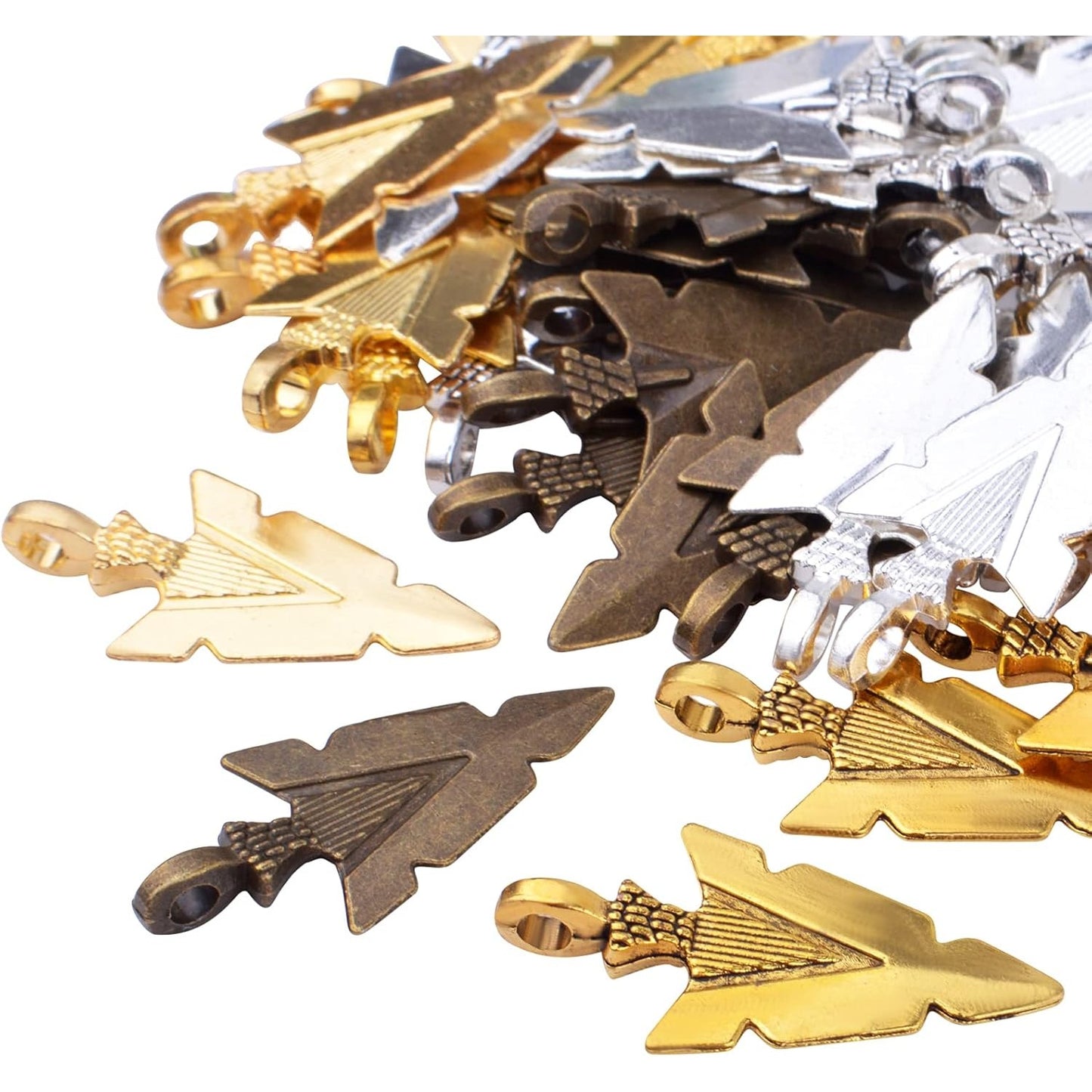 50 Pieces Tibetan Alloy Arrowhead Charms Vintage Chic Arrow Dangle Pendants Charms Craft Supplies for DIY Bracelet Necklace Jewelry Making Findings, Antique Golden