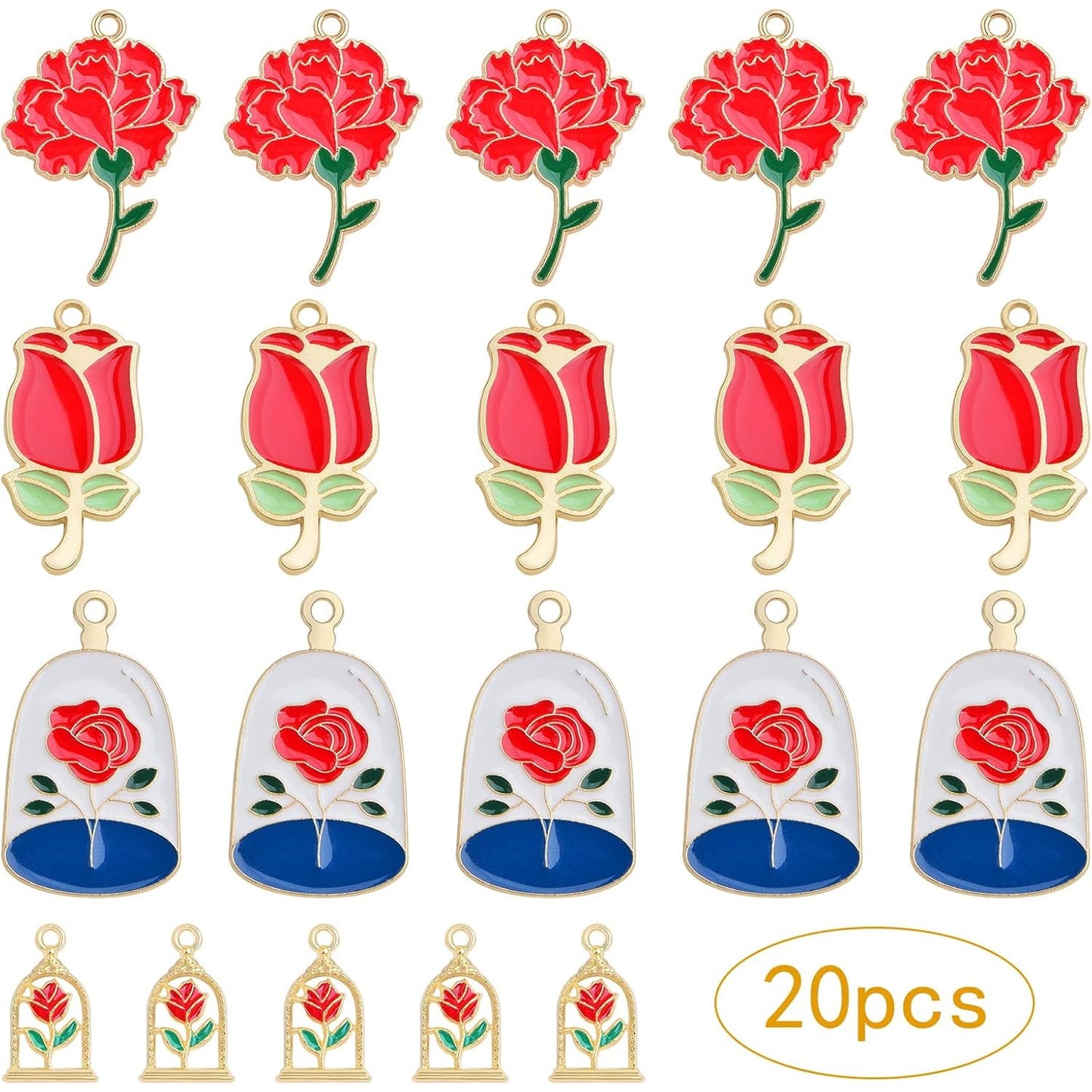20pcs Enamel Rose Flower Charms Alloy Roseflower Shape Pendants Valentine's Day Rose Theme Charms Accessories for DIY Necklace Earrings Jewelry Making Women, 4 Styles