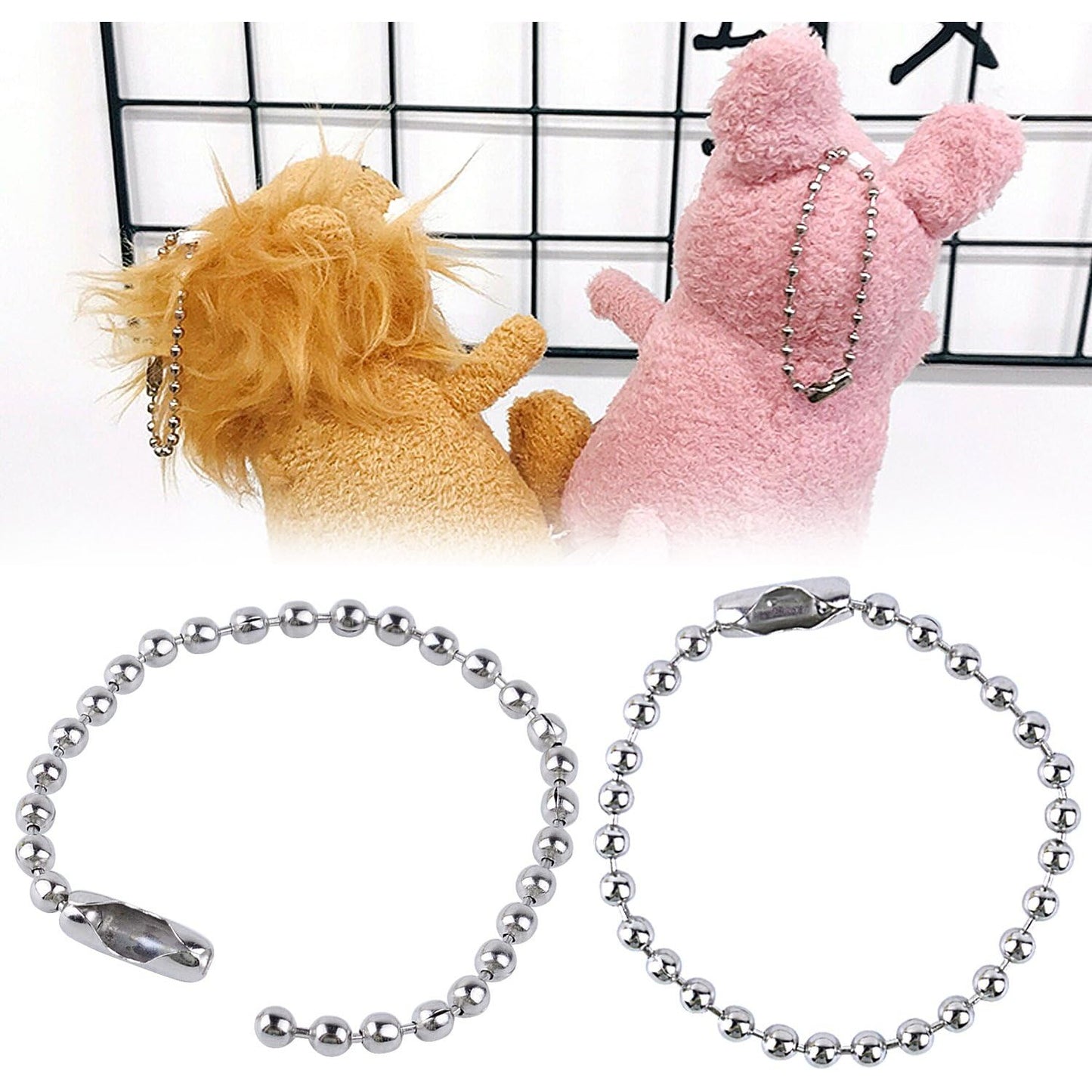200 Pieces Ball Bead Chains Bead Connector Clasp 2.4 mm Diameter Keychain Tag Key Rings 100mm Long