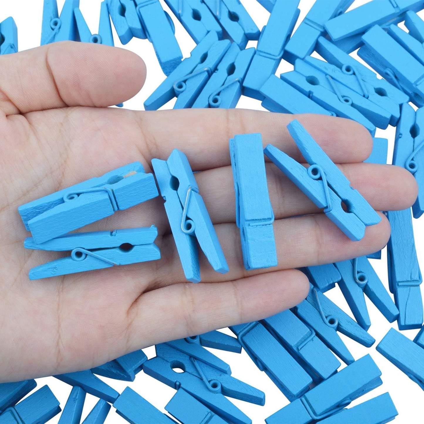 100pcs Mini Blue Wooden Utility Paper Clips, Clothespins, Photo Clips