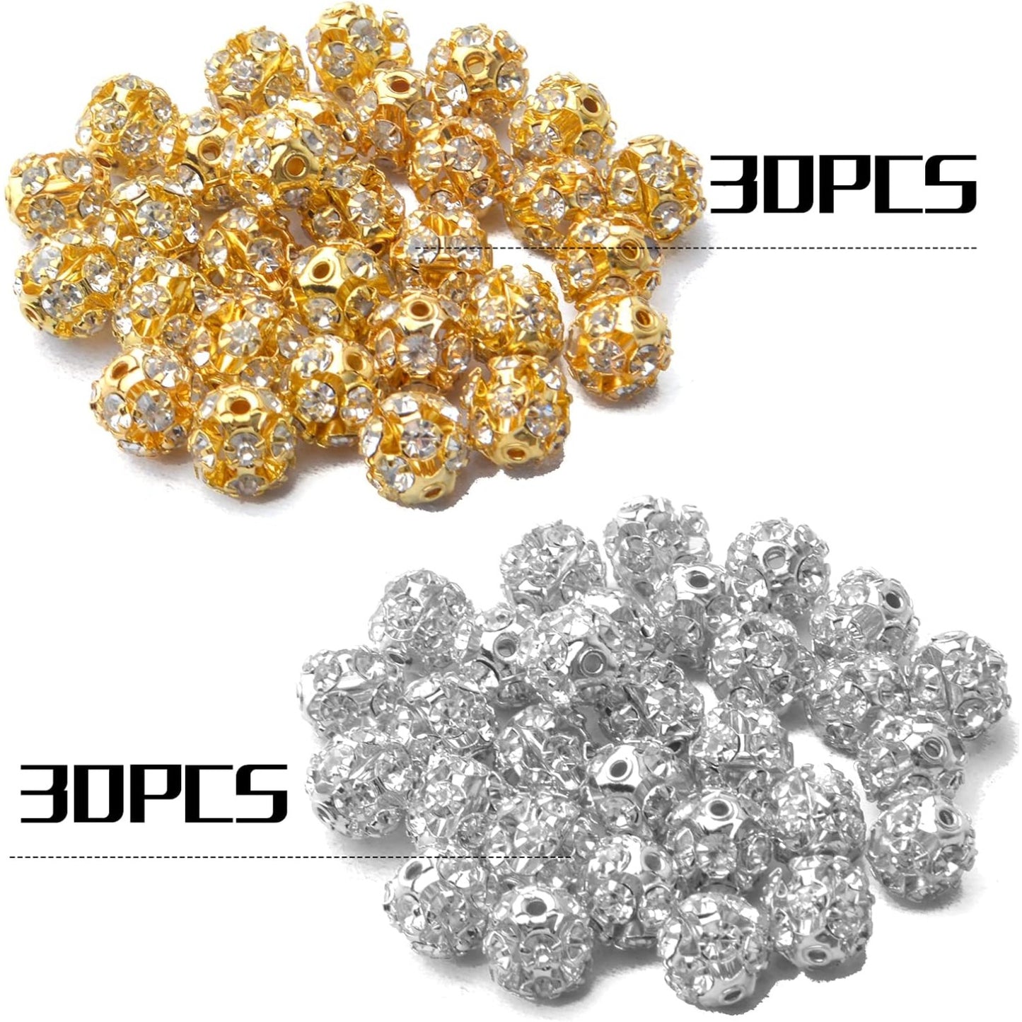 60pcs 8mm Crystal Bead Rhinestone Ball Spacer Beads Round Loose Beads Jewelry Beads Spacers for DIY Jewelry Crafts Making