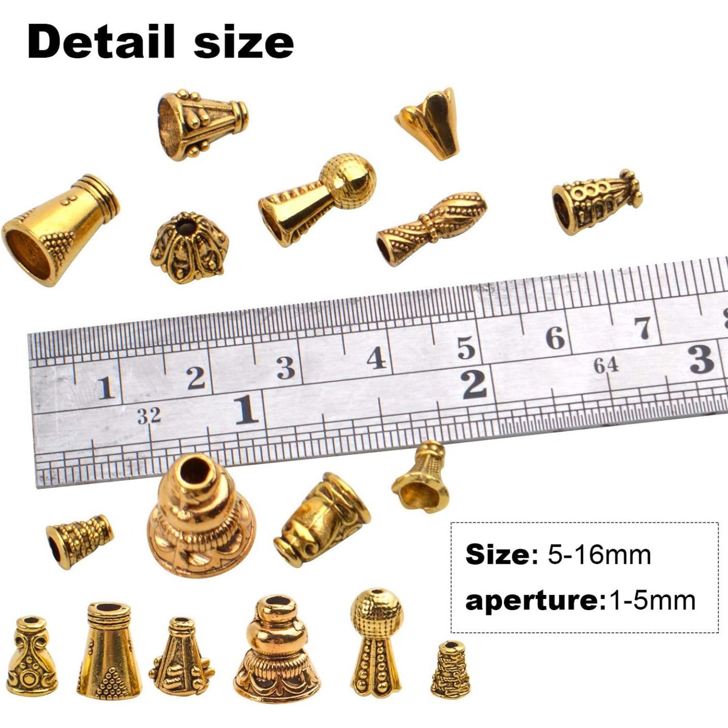 100 Gram (About 110-150pcs) Antique Gold Cone Bead Caps Flower End Caps Tassel End Cap for Jewelry Making Crafts DIY
