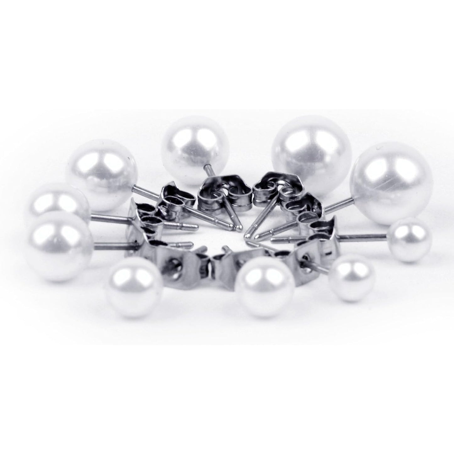 5 Pairs Faux Pearl Stud Earrings,Stainless Steel Hypoallergenic Starter Set for Women