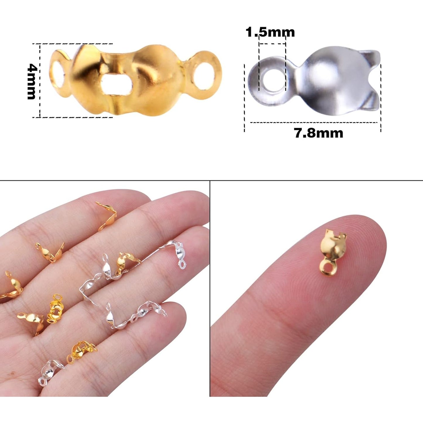 1000pcs Metal Bead Tips Knot Covers Clamshell Fold-Over Bead Tips Knot Covers Open Beads Tips Cord Ends for Jewelry Making DIY Findings Crafts