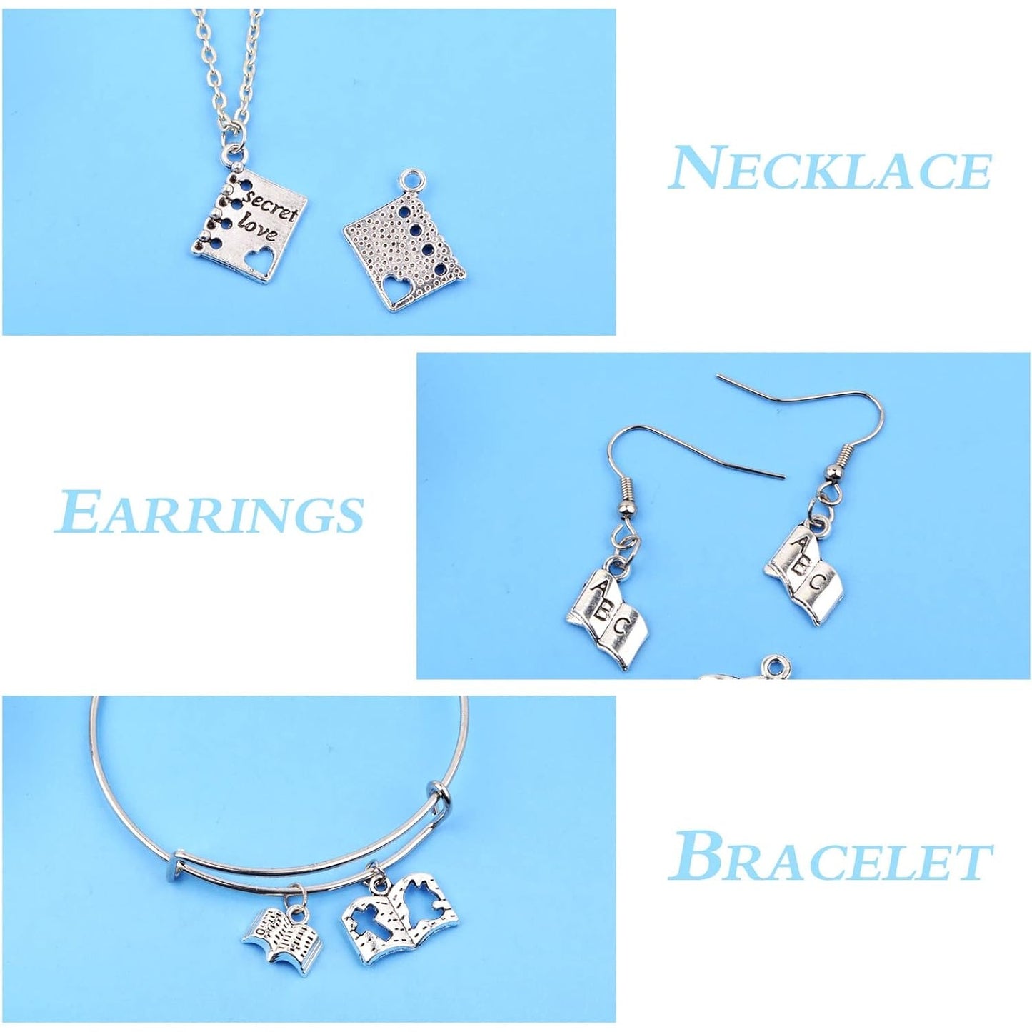 60 Pieces Small Book Charms Metal Notebook Diary Pendants Charm for Bracelet DIY Necklace Keychain Jewelry Making, 6 Styles,Antique Silver