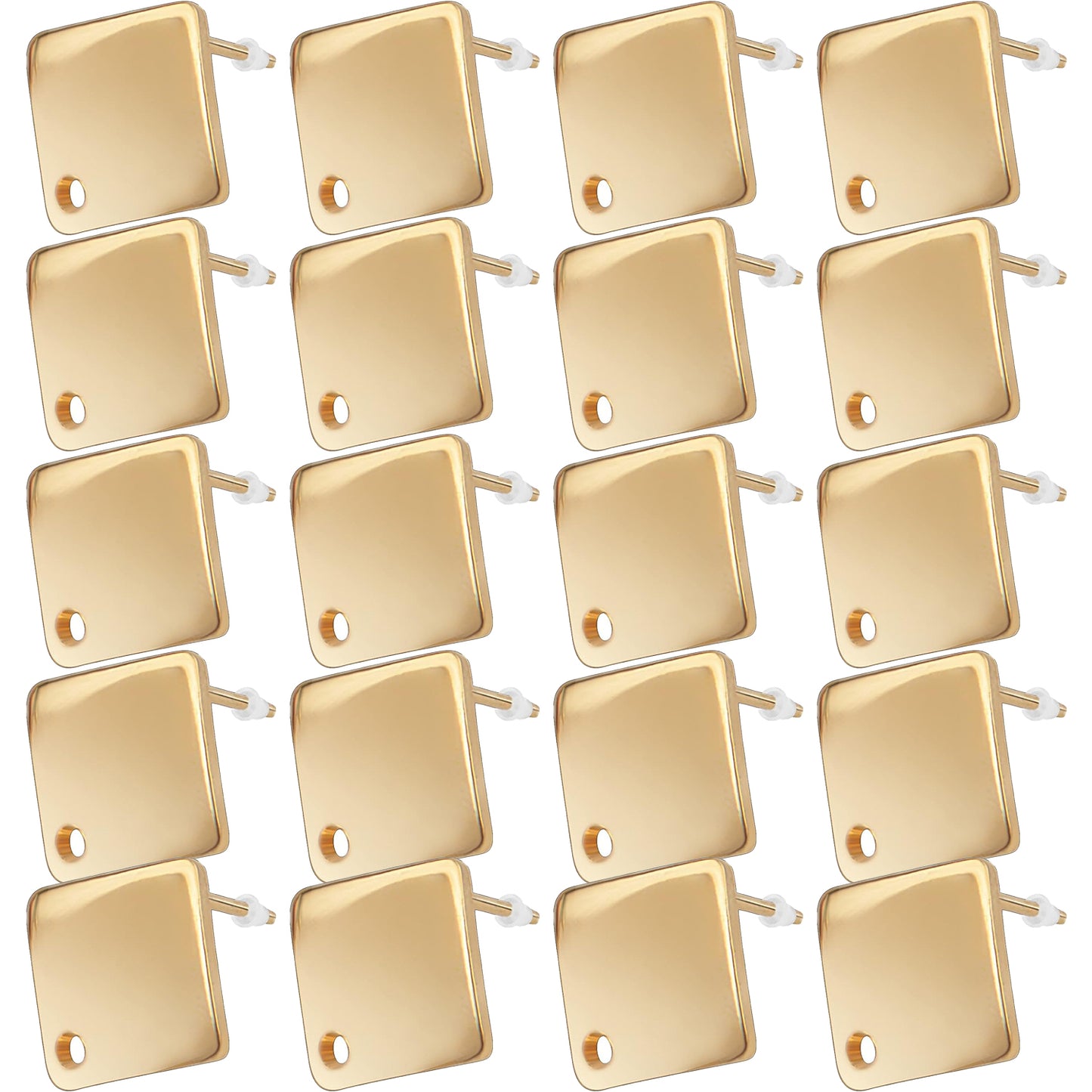 20pcs 2 Colors Rhombus Stud Earrings Stainless Steel Square Ear Studs Earring Post with Loop and 20pcs Silicone Earring Backs Replacements for Jewelry Making Supplies