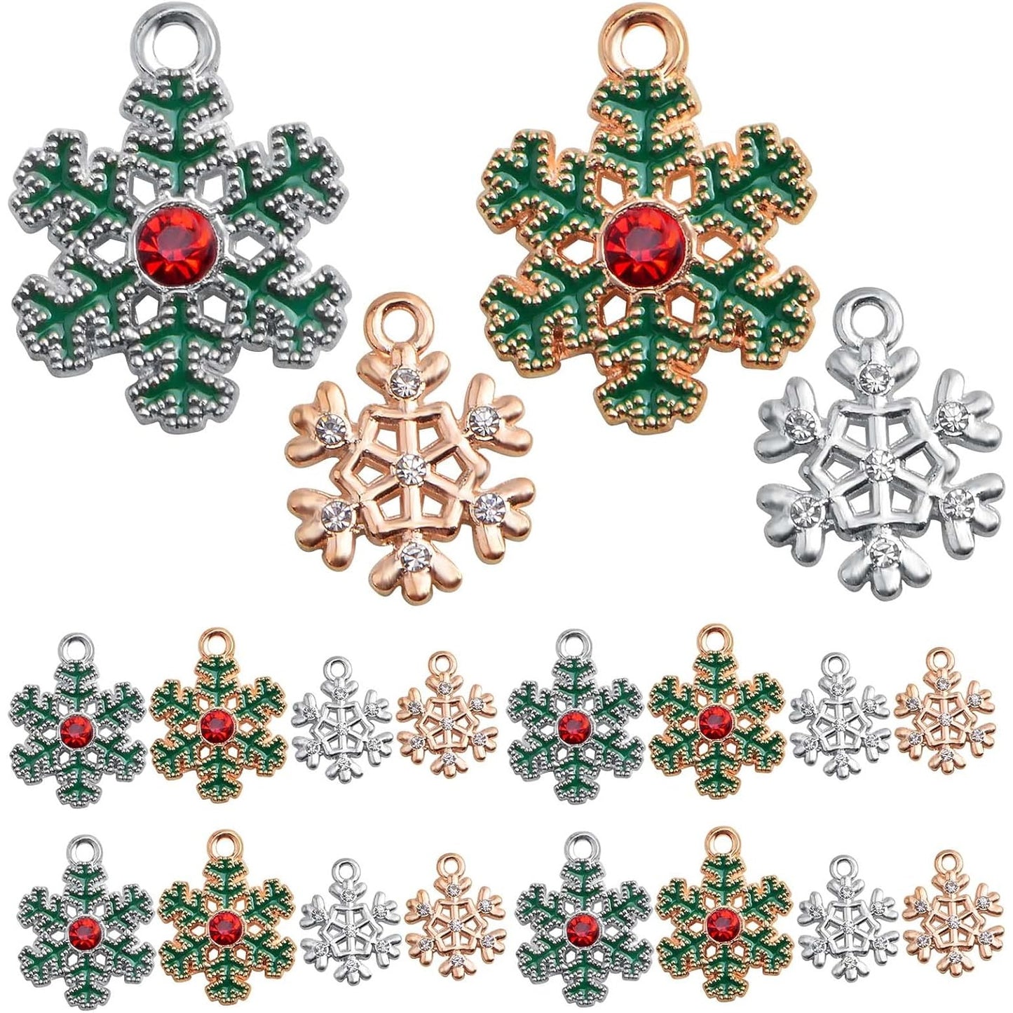 24pcs 2 Styles Enamel Rhinestone Snowflake Charms Alloy Christmas Snowflake Winter Pendant Charms Crafts Accessories for DIY Necklace Bracelet Earring Jewelry Making, 2 Colors