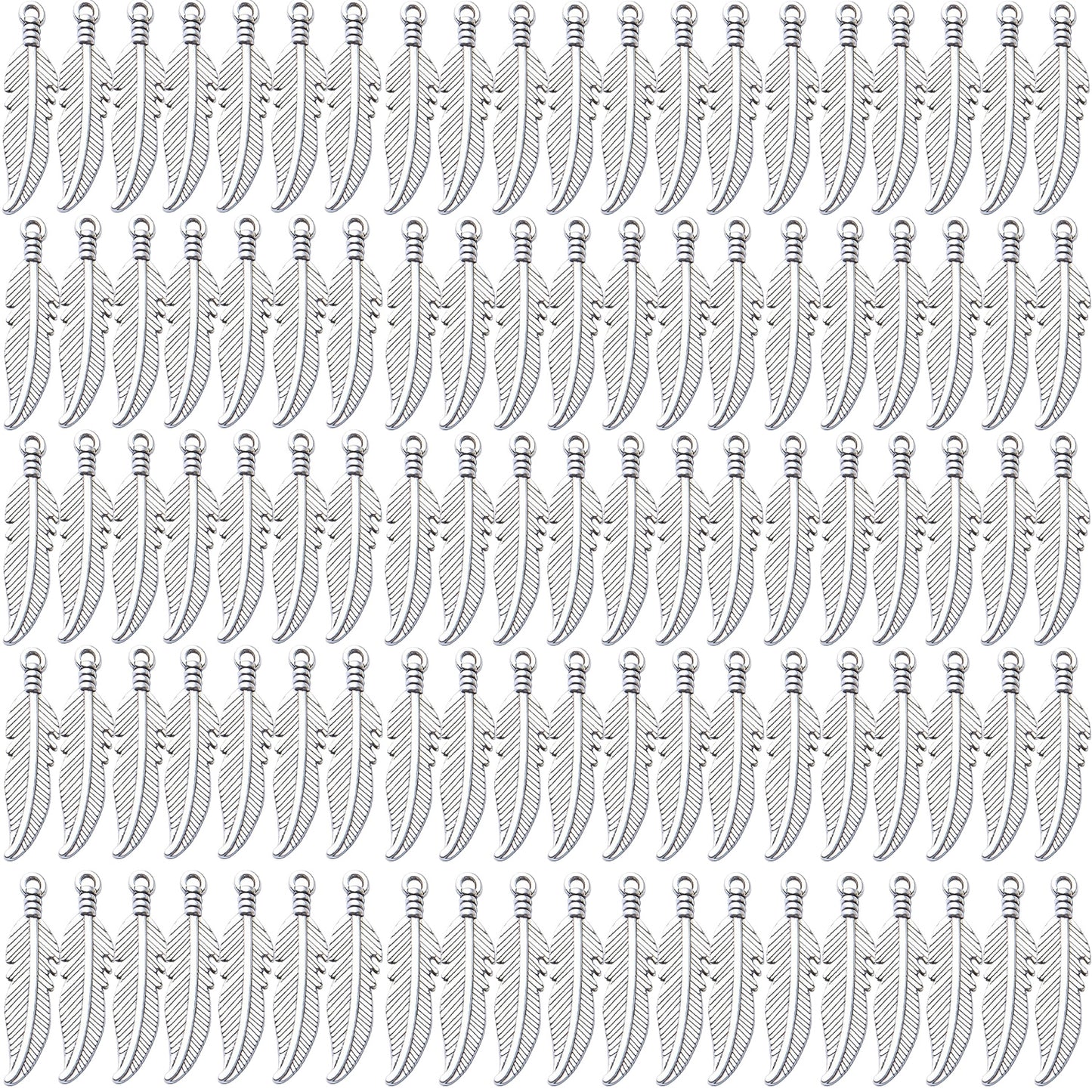 100pcs Feather Charm Pendants Tibetan Alloy Dangle Leaf Charms Craft Supplies for Jewelry Making Findings Accessory for DIY Bracelet Necklace,5 Colors