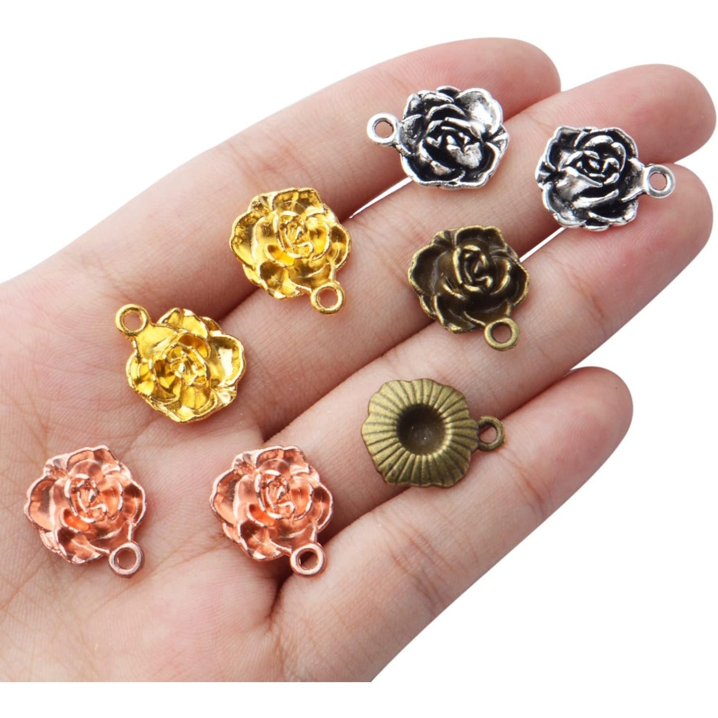 60pcs Rose Pendant Charm Tibetan Alloy Rose Flower Charms Pendants Flower Bead Charms DIY Earrings Bracelet Necklace Jewelry Making for Birthday Valentine's Gifts,4 Colors