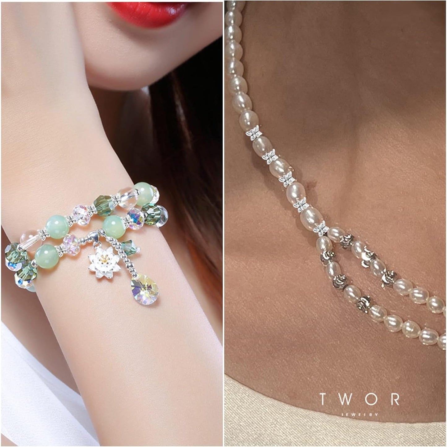Lotus Form 60PCS Double End Flower Bead Spacer Caps, Antique Alloy Jewelry Caps for Bracelet, Necklace, Earring Crafts Making