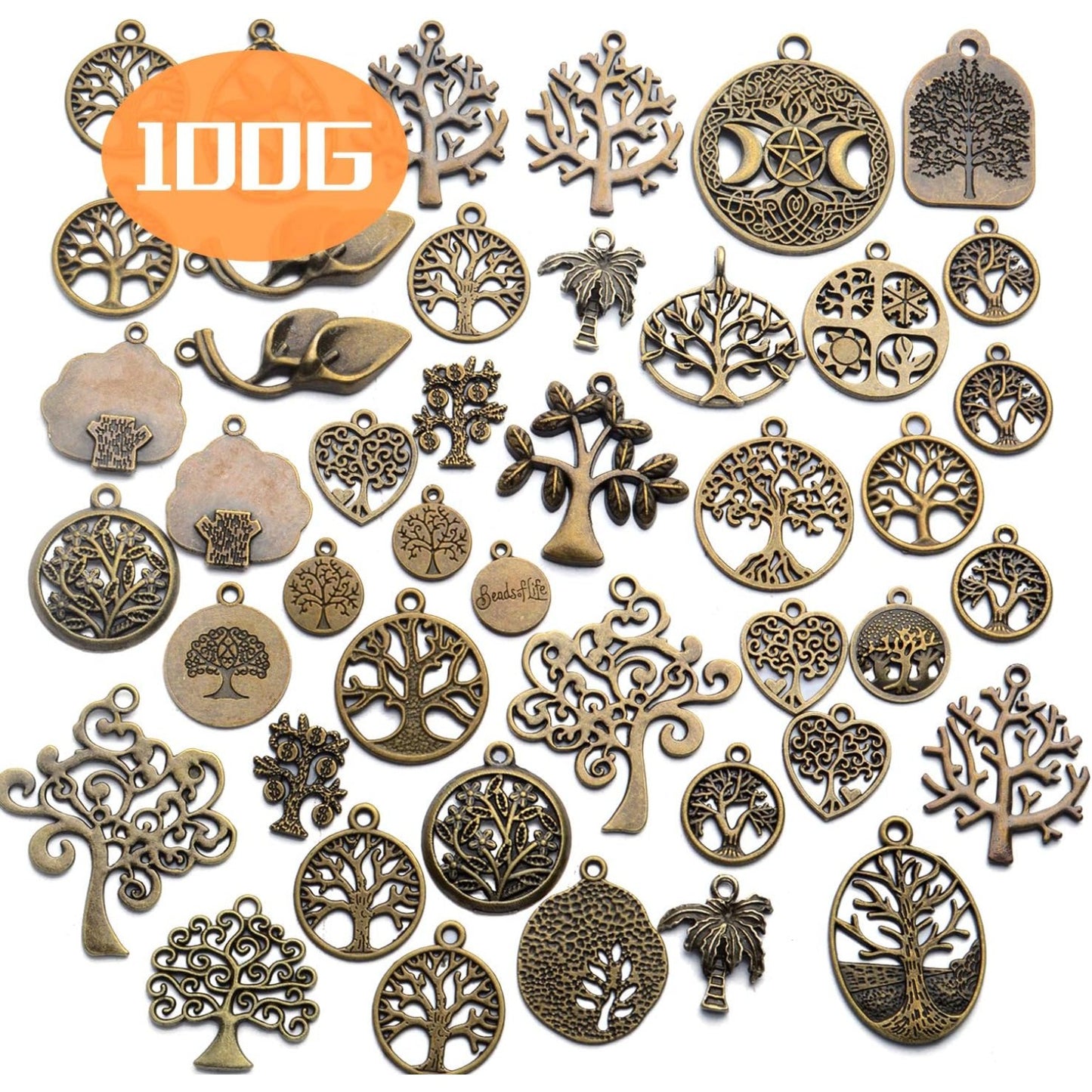 Tree of Life Charms,100 Gram Craft Supplies Antique Bronze Tree of Life Pendants Mixed Tibetan Tree Beads Charms Jewelry Findings for DIY Necklace Bracelet Earring