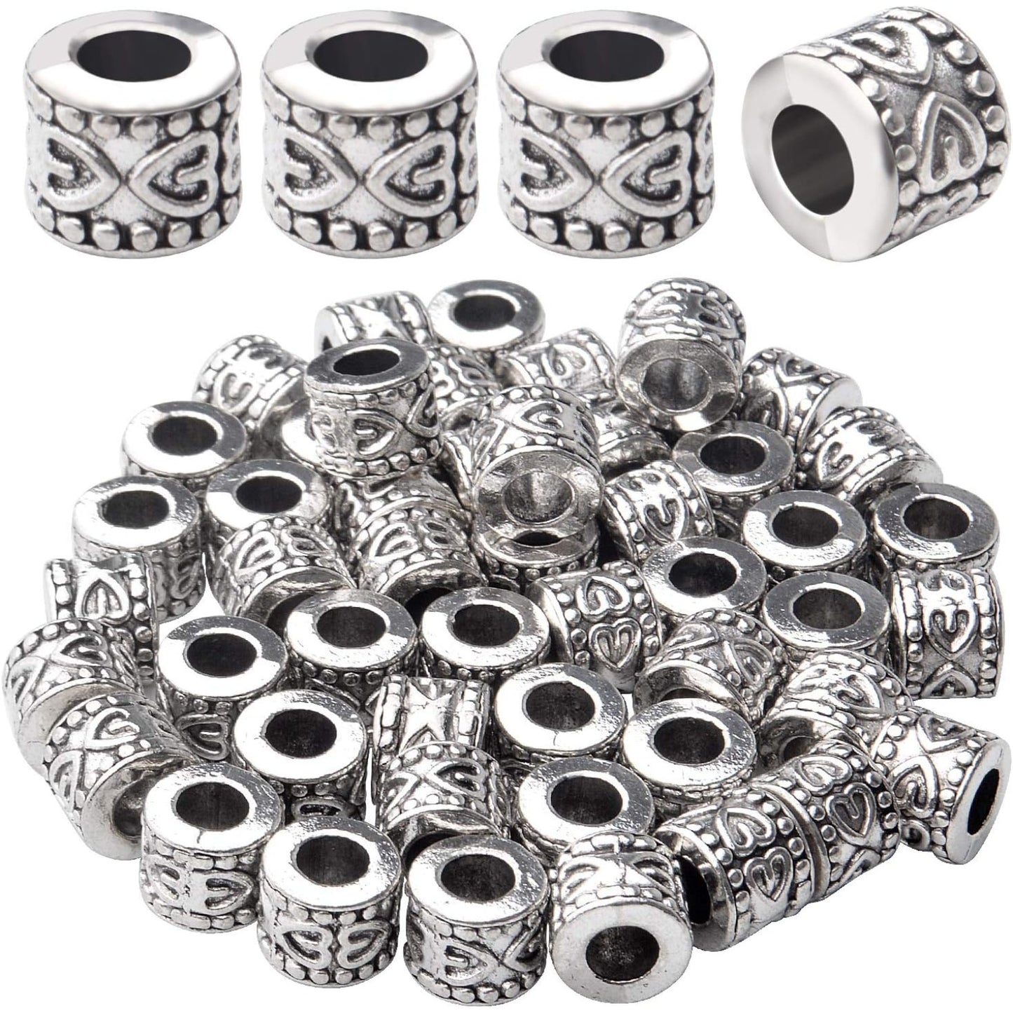 50pcs Antique Silver Large Hole Spacers Beads Tibetan Spacer Alloy Tube Bead Spacers Jewelry Spacer Charms for DIY Jewelry Making Crafts Supplies