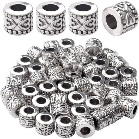 50pcs Antique Silver Large Hole Spacers Beads Tibetan Spacer Alloy Tube Bead Spacers Jewelry Spacer Charms for DIY Jewelry Making Crafts Supplies