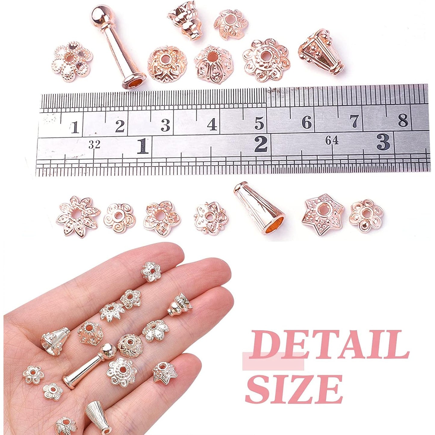 100g Rose Gold Mixed Styles Flower Bead End Caps Flower Spacer Beads Jewelry Making for DIY Necklace Bracelet Earrings Crafts Handmade Decoration