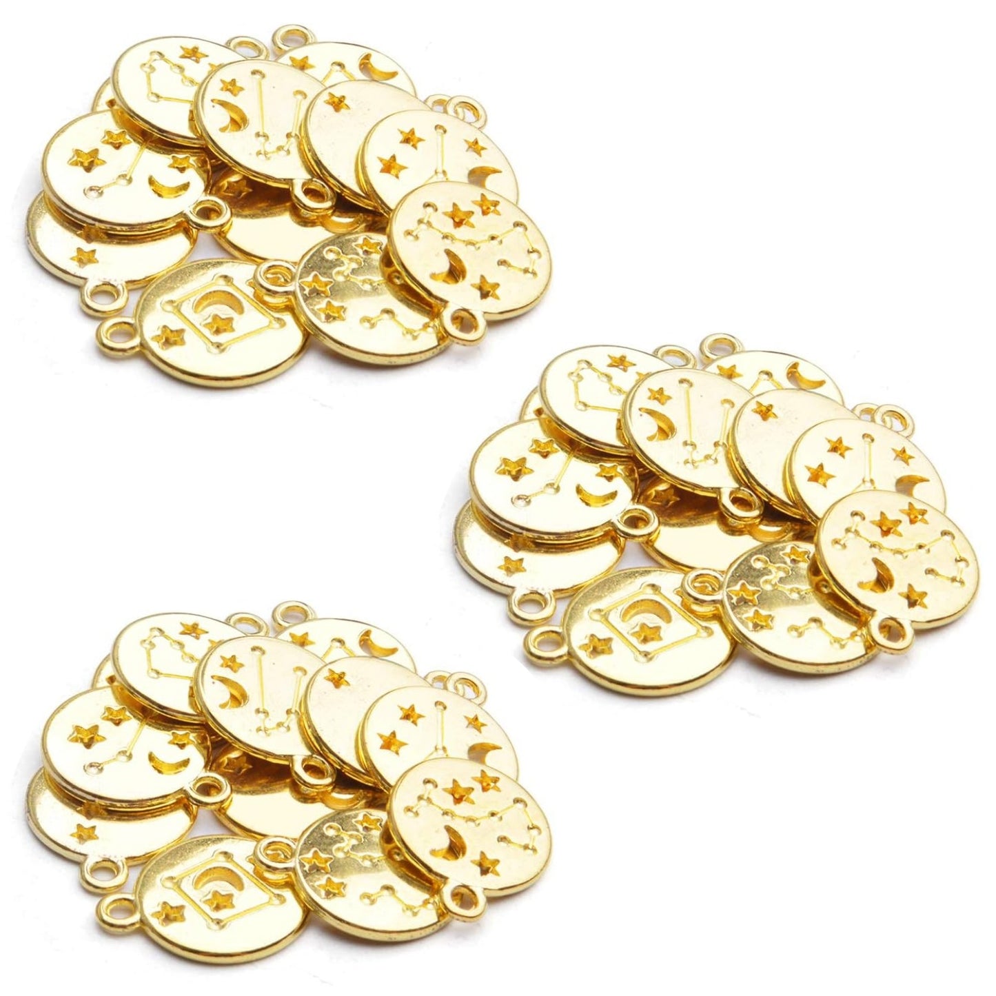 Constellation Charms Pendant, 3 Sets (36 Pieces) Zodiac Sign Charm Flat Round Metal Pendant Twelve Constellation Charm DIY Craft Supplies for Necklace Bracelet Jewelry Making