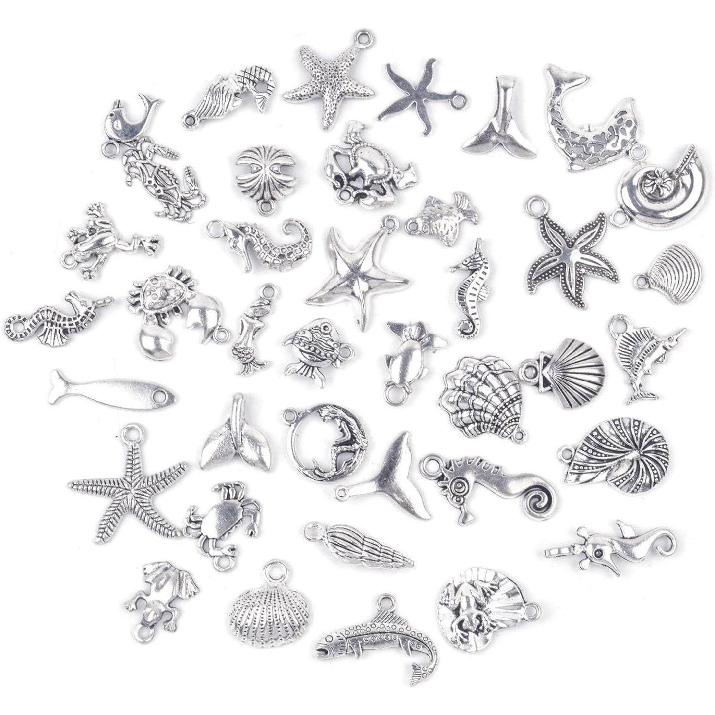 40 Pieces Mixed Antique Silver DIY Ocean Fish & Sea Creatures Charms Pendants for Making Bracelet and Necklace