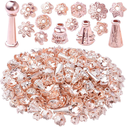 100g Rose Gold Mixed Styles Flower Bead End Caps Flower Spacer Beads Jewelry Making for DIY Necklace Bracelet Earrings Crafts Handmade Decoration