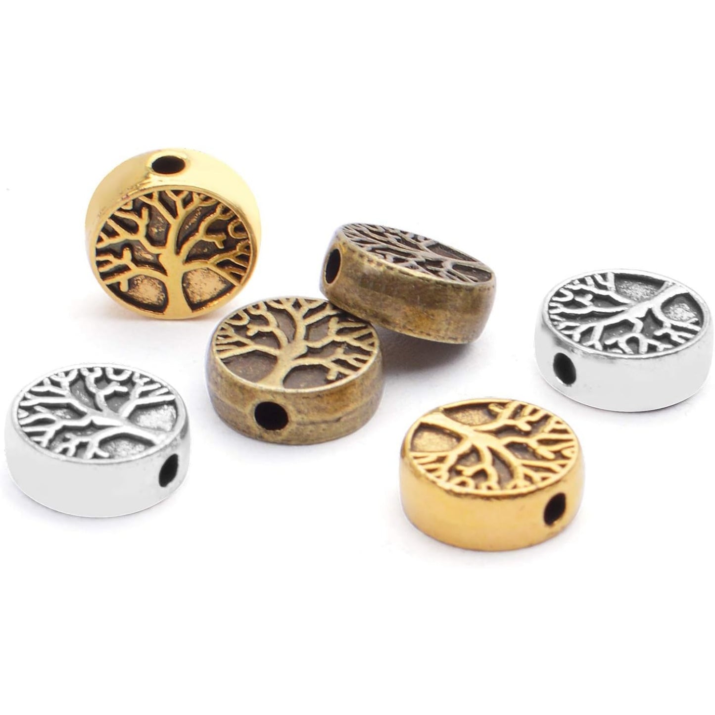 60pcs Antique Tree of Life Beads Mixed Loose Spacer Beads Metal Jewelry Findings for Making Necklace Bracelet Craft,3 Colors
