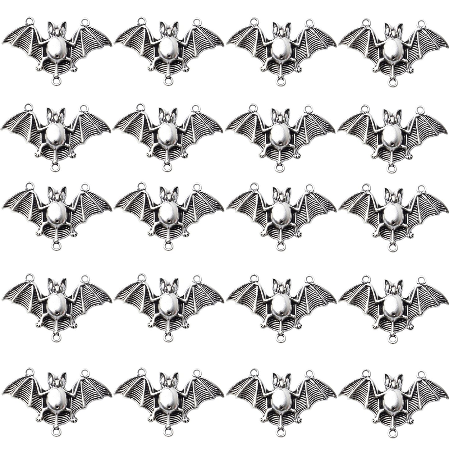 20pcs Bat Pendant Charms Alloy Halloween Spooky Flittermouse Flying Vampire Bat Connector Charms Animal Bead Charms for DIY Jewelry Making and Crafting,47.6mm×30mm