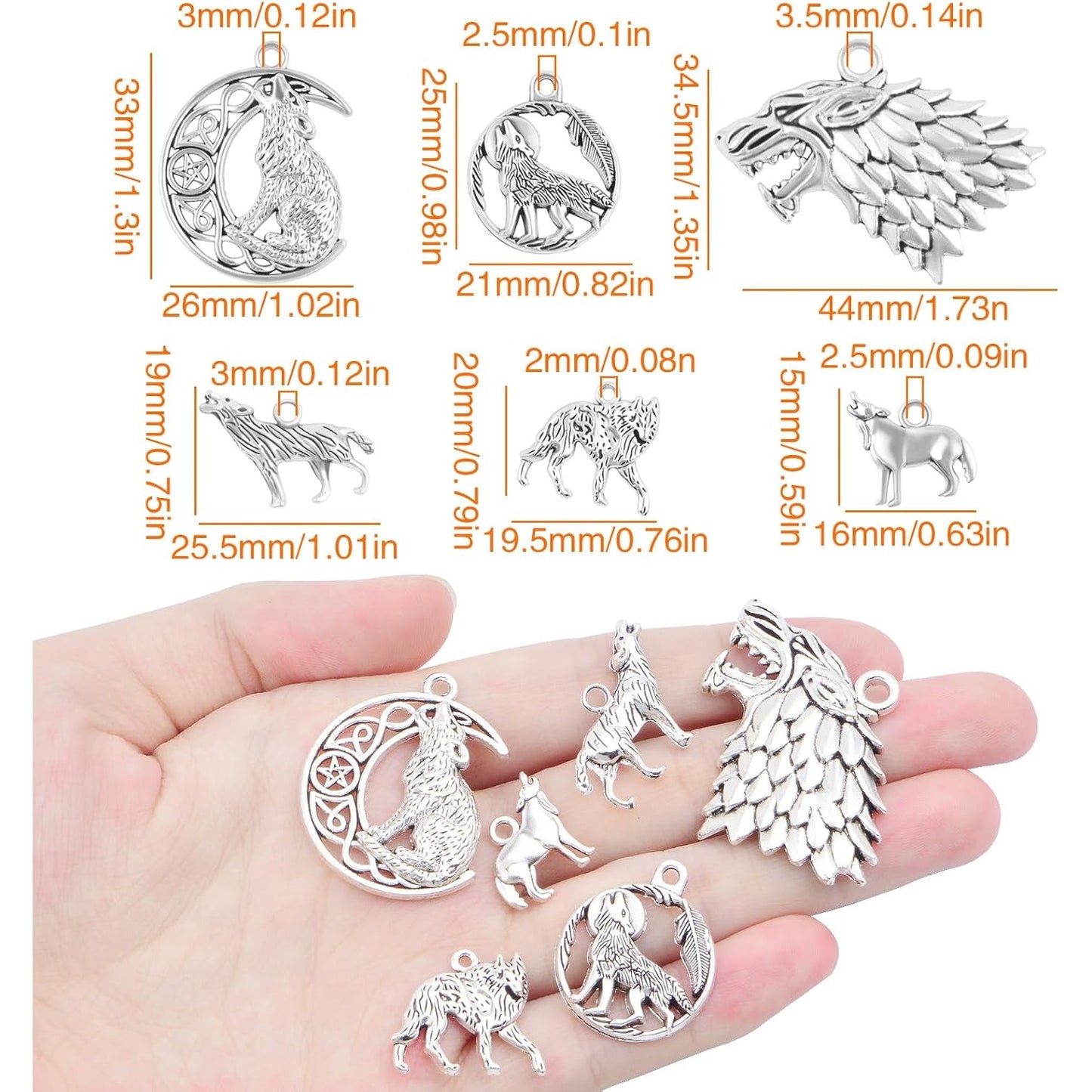 48 Pieces Vintage Alloy Mixed Wolf Shape Charms Tibetan Silver Animal Wolf Head Dangle Pendants for DIY Handmade Projects Jewelry Making Supplies, 6 Styles