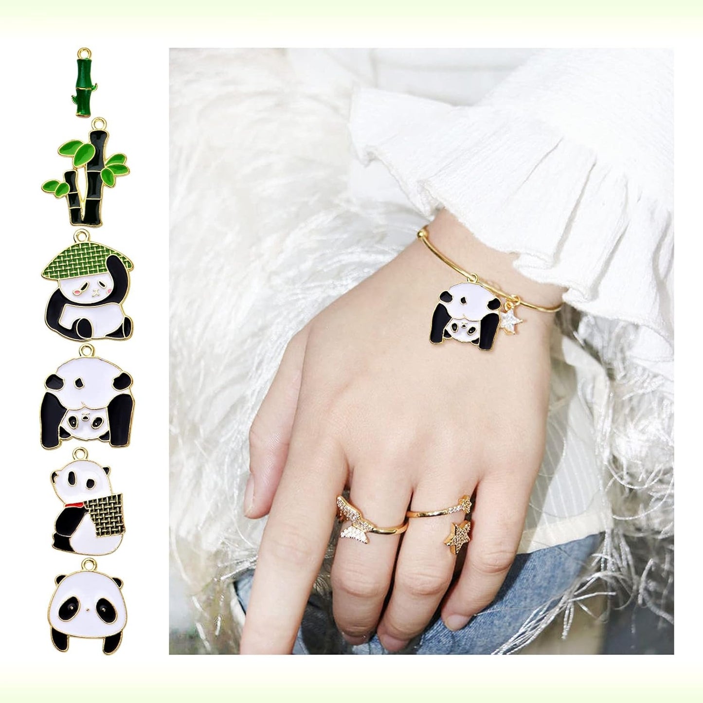 18pcs 6 Styles Enamel Panda Bamboo Charms Cute Animal Dangle Pendants Charm Jewelry Making Accessories for DIY Earrings Necklace Bracelet